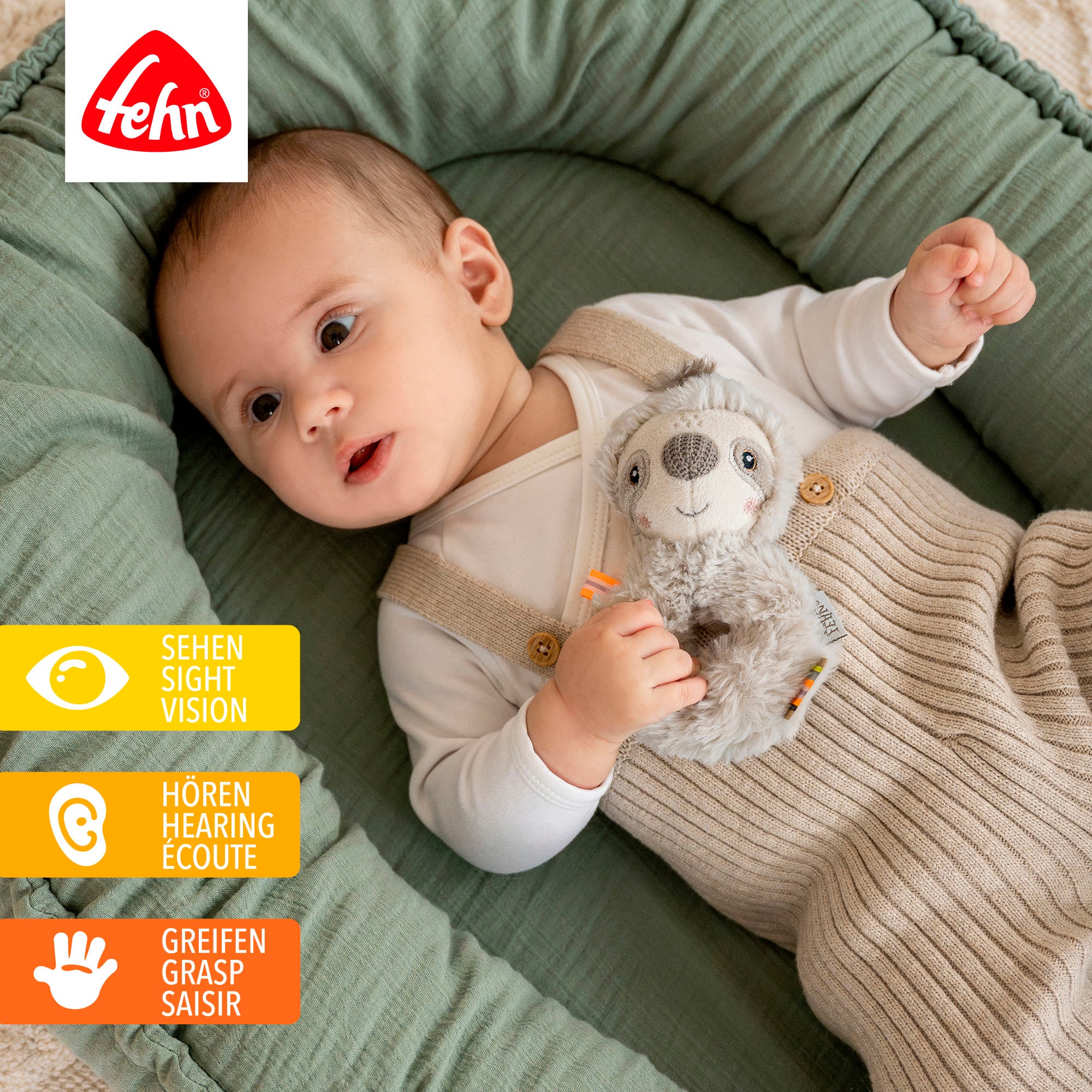 Fehn Greifspielzeug »Lazy, Crazy & Pink, Ring-Greifling Faultier«