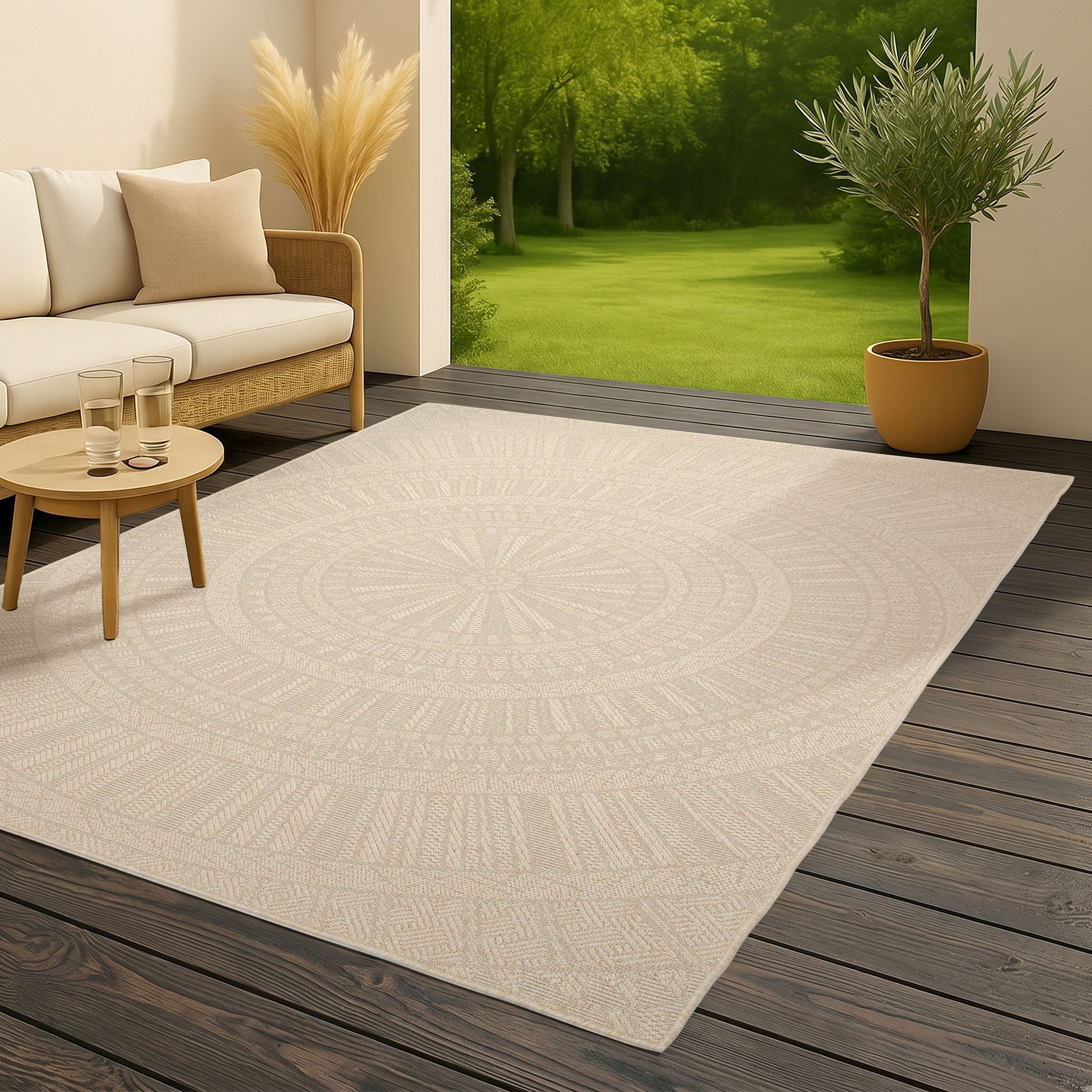 Bruno Banani Teppich »Solan, ethno, boho-inspiriert, In- und Outdoor geeignet« rechteckig 5 mm Höhe Mandala, Kreise, Küche, Wohnzimmer, Camping, Balkon