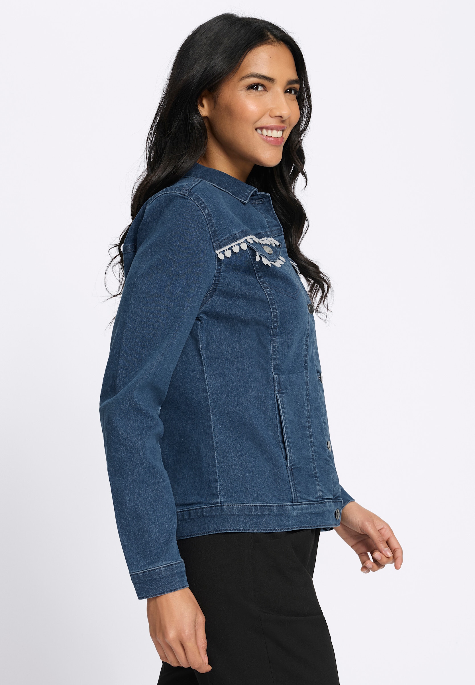 Sieh an! Jeansjacke »Jeans-Jacke Jeansjacke mit Spitzenband«