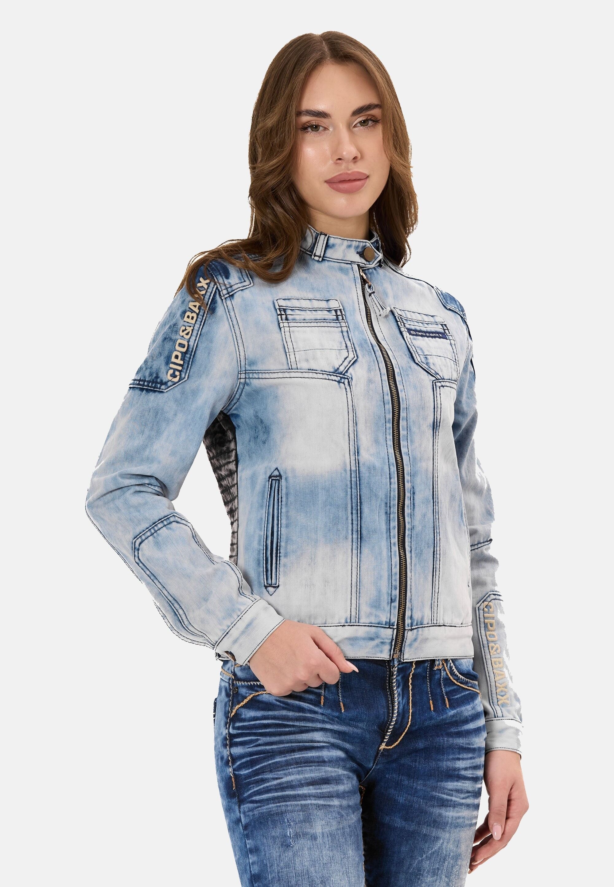 Cipo & Baxx Jeansjacke »Cipo & Baxx Jeansjacke WJ233« ohne Kapuze figurbetont, stylisch, hochwertig & vielseitig kombinierbar