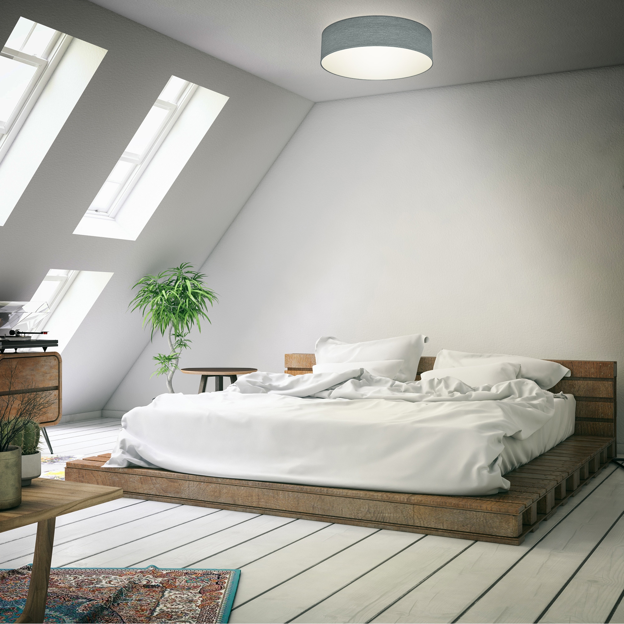 B.K.Licht Deckenleuchte, 2 flammig, Leuchtmittel E27 | Leuchtmittel wechselbar, Deckenlampe, grau,Textil Lampenschirm, Wohnzimmer, Schlafzimmer, E27