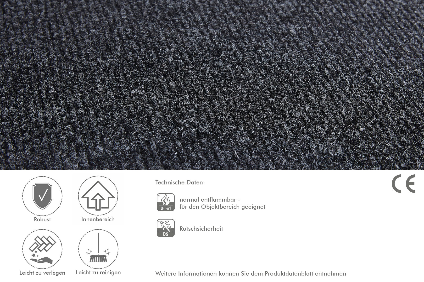 Andiamo Teppichboden »Coupon Nadelfilz Milo«, rechteckig, Uni Farben, Breite  100 cm oder 200 cm, strapazierfähig, Wohnzimmer