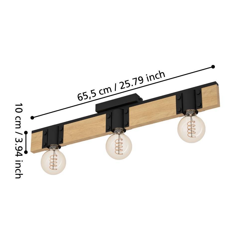 EGLO Deckenleuchte »BAILRIGG Deckenlampe, Stahl und Holz, E27, Flurlampe, Wohnzimmerlampe«, 3 flammig, Leuchtmittel E27 | ohne Leuchtmittel, Holz in Natur und Metall in Schwarz, Deckenspot mit E27 Fassung