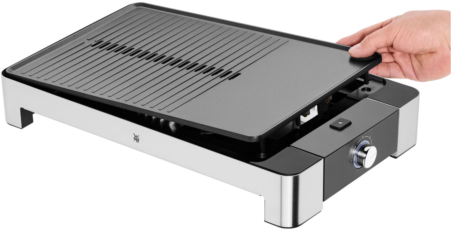 WMF Tischgrill »LONO flach & gerippt«, 2300 W, stufenlose Temperatureinstellung, antihaftbeschichtete Grillplatte