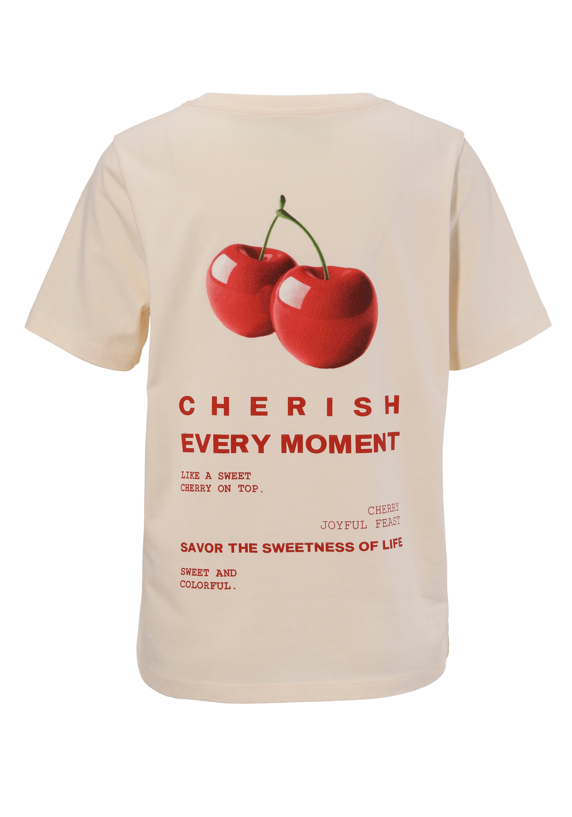 Aniston CASUAL T-Shirt, im Rücken mit Kirschen und Schriftzügen bedruckt - NEUE KOLLEKTION