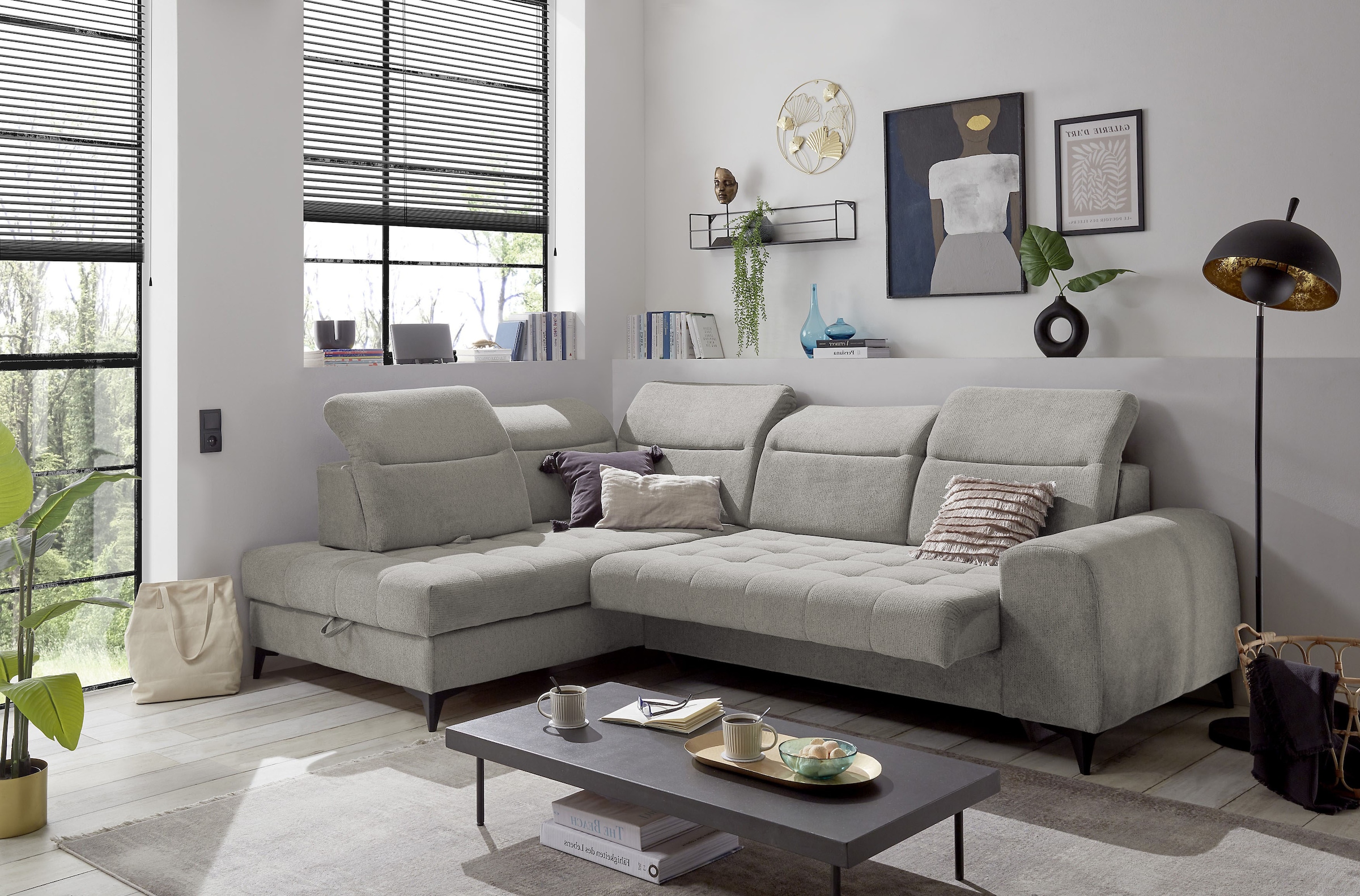 ED EXCITING DESIGN Ecksofa »Rockdale L-Form mit Bettfunktion, Bettkasten« Kopfteilverstellung, Sitztiefenverstellung & USB-Port