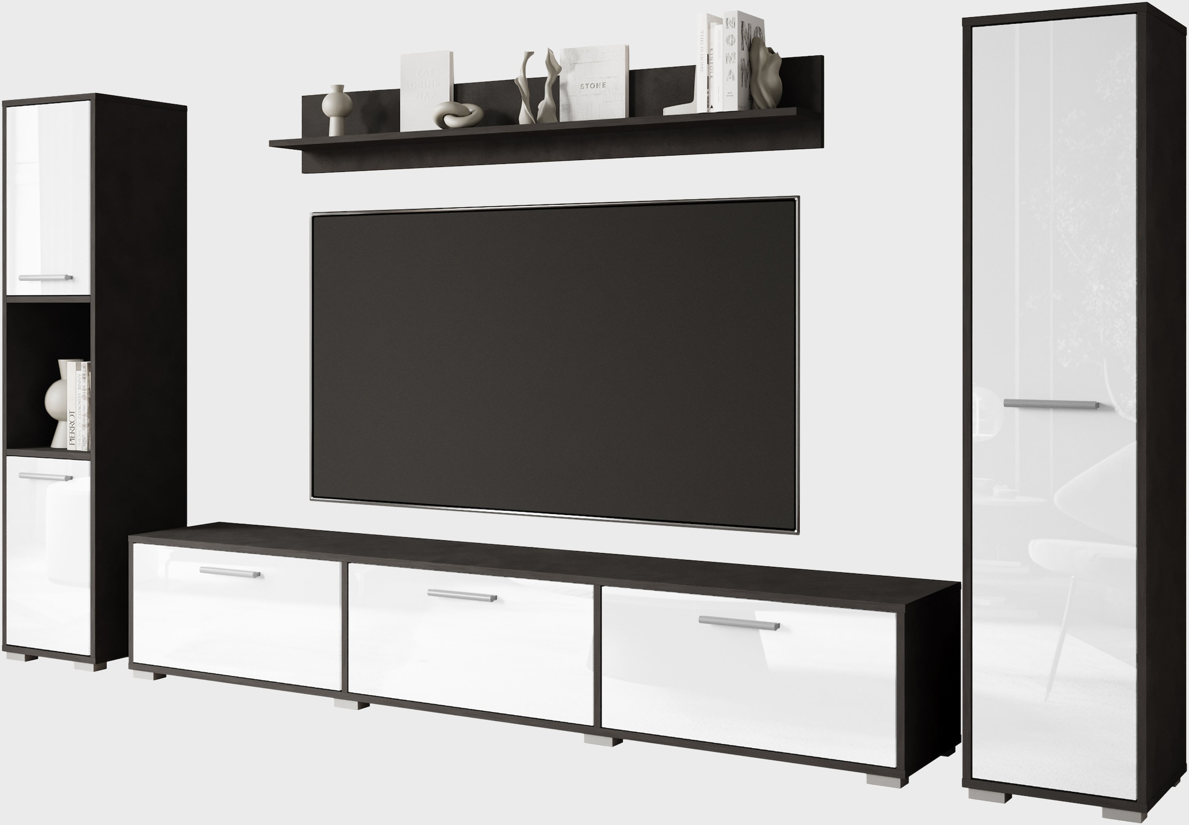 INOSIGN Wohnwand »BOGOTA XL, Vitrine Türanschlag links/rechts wechselbar«, (Komplett-Set, 4 St.), viel Stauraum, hängend und stehend montierbar
