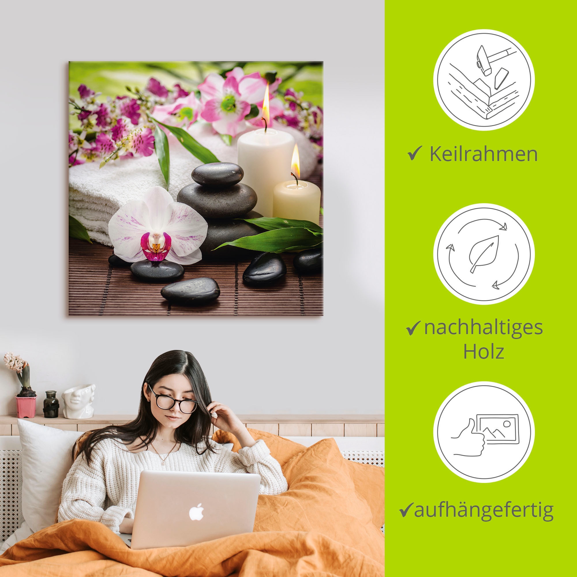 Artland Wandbild »Spa Orchideen Bambus Kerze«, Zen Bilder, (1 St.), als Alubild, Outdoorbild, Leinwandbild, Poster, Wandaufkleber
