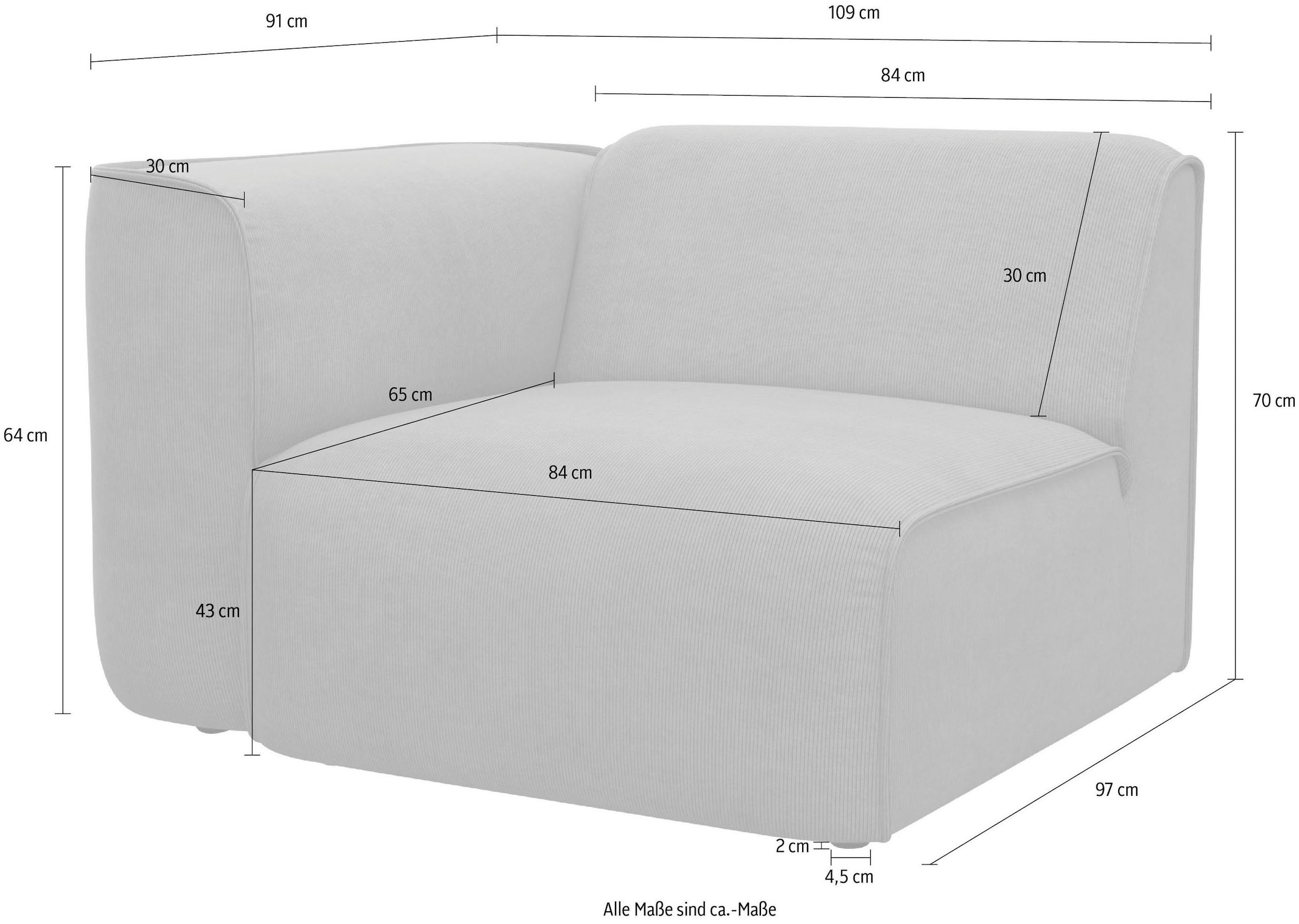 OTTO home Sessel »Sofa-Eckelement, Maße B/T/H: 109/97/46 cm« als Modul oder separat verwendbar, für individuelle Zusammenstellung