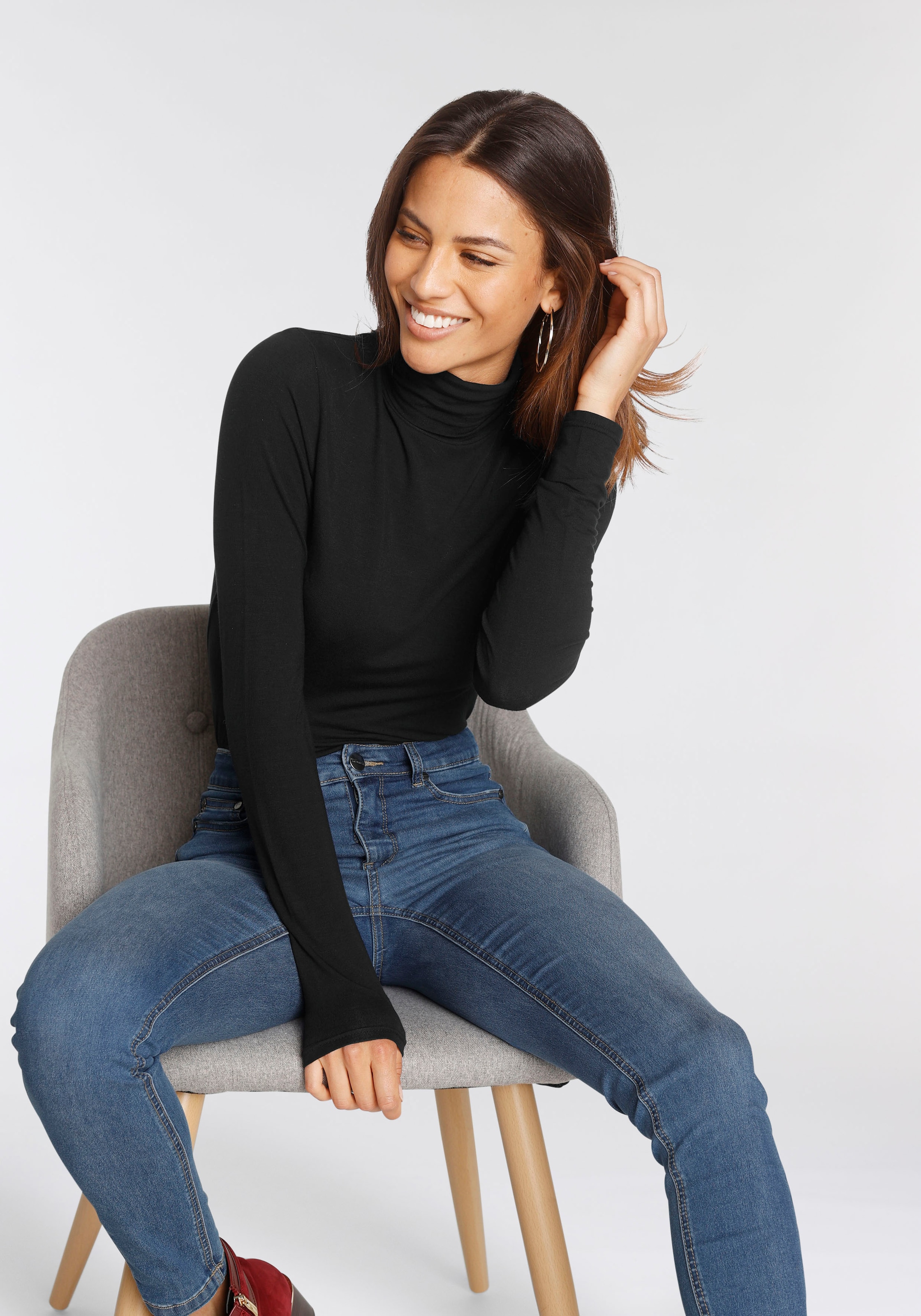 Tamaris Rollkragenshirt Langarm,  Basic, aus elastischem Material