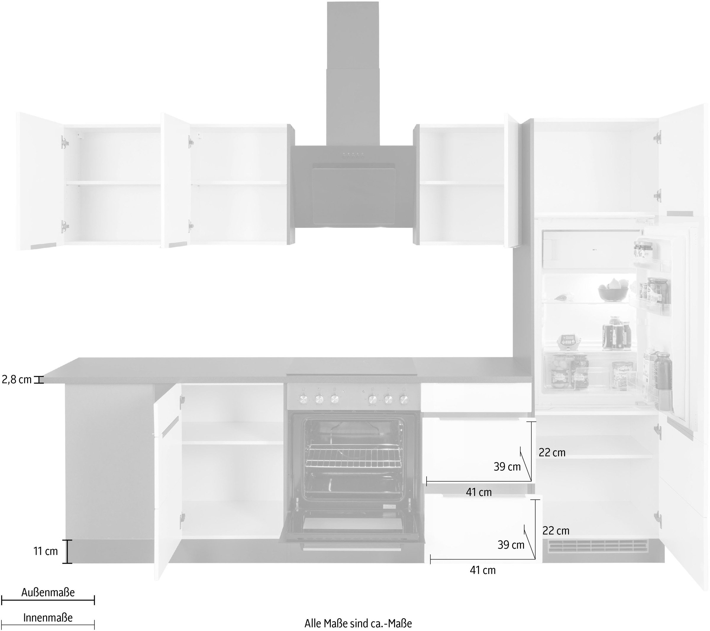 KOCHSTATION Winkelküche »KS-Brindisi«, Stellbreite 220/280 cm, wahlweise mit E-Geräten, mit MDF-Fronten