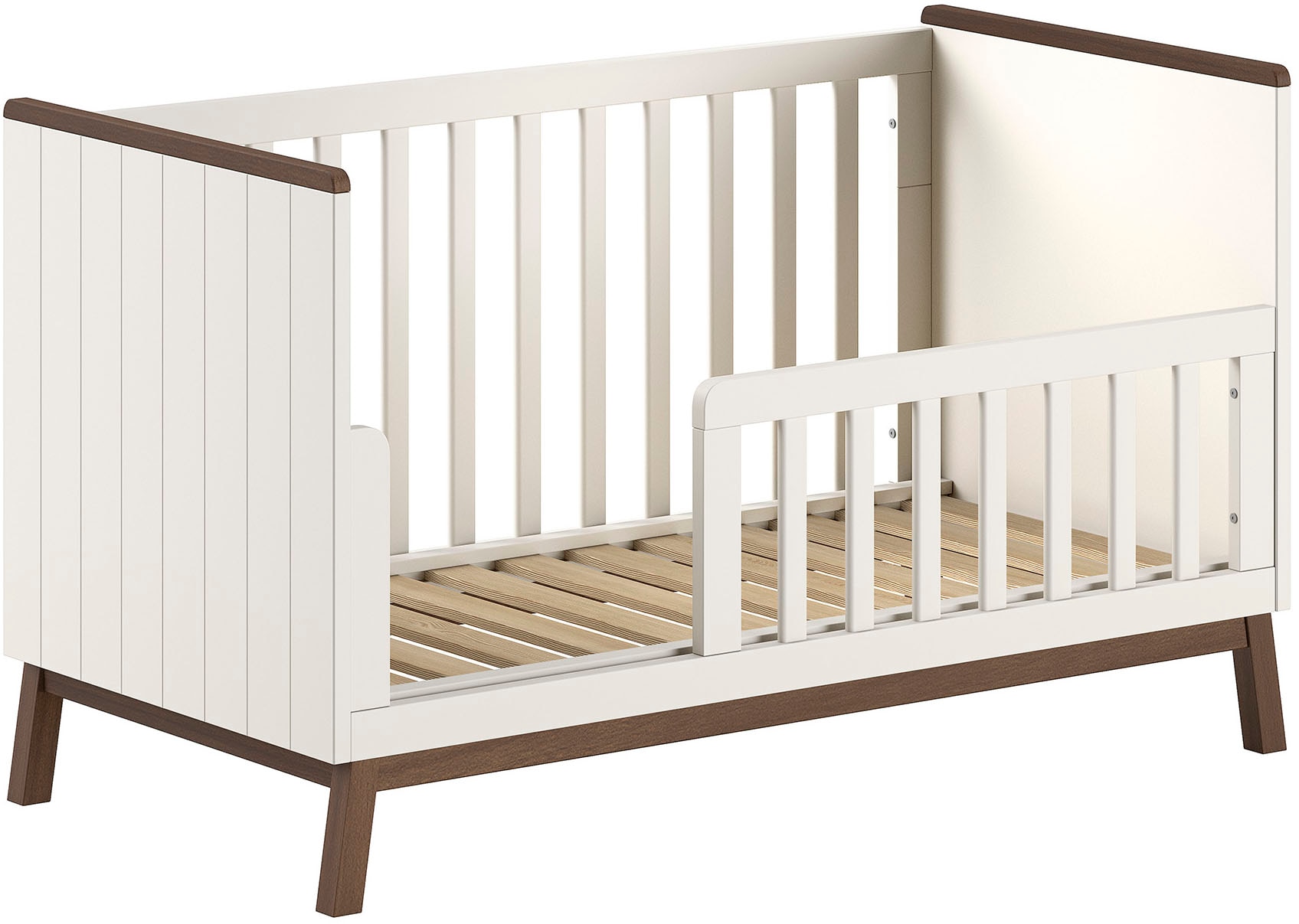 Vipack Babybett »Sezane 70x140 cm, in warmen Grau lackiert, Absatz nussbaumfarbig« mit 3-fach verstellbarem Lattenrost, später zum Junior-Bett umbaubar