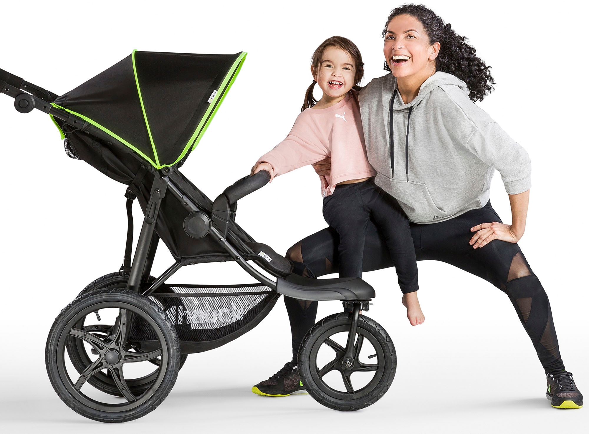 Hauck Dreirad-Kinderwagen »Runner black/neon yellow«, mit schwenk- und feststellbarem Vorderrad