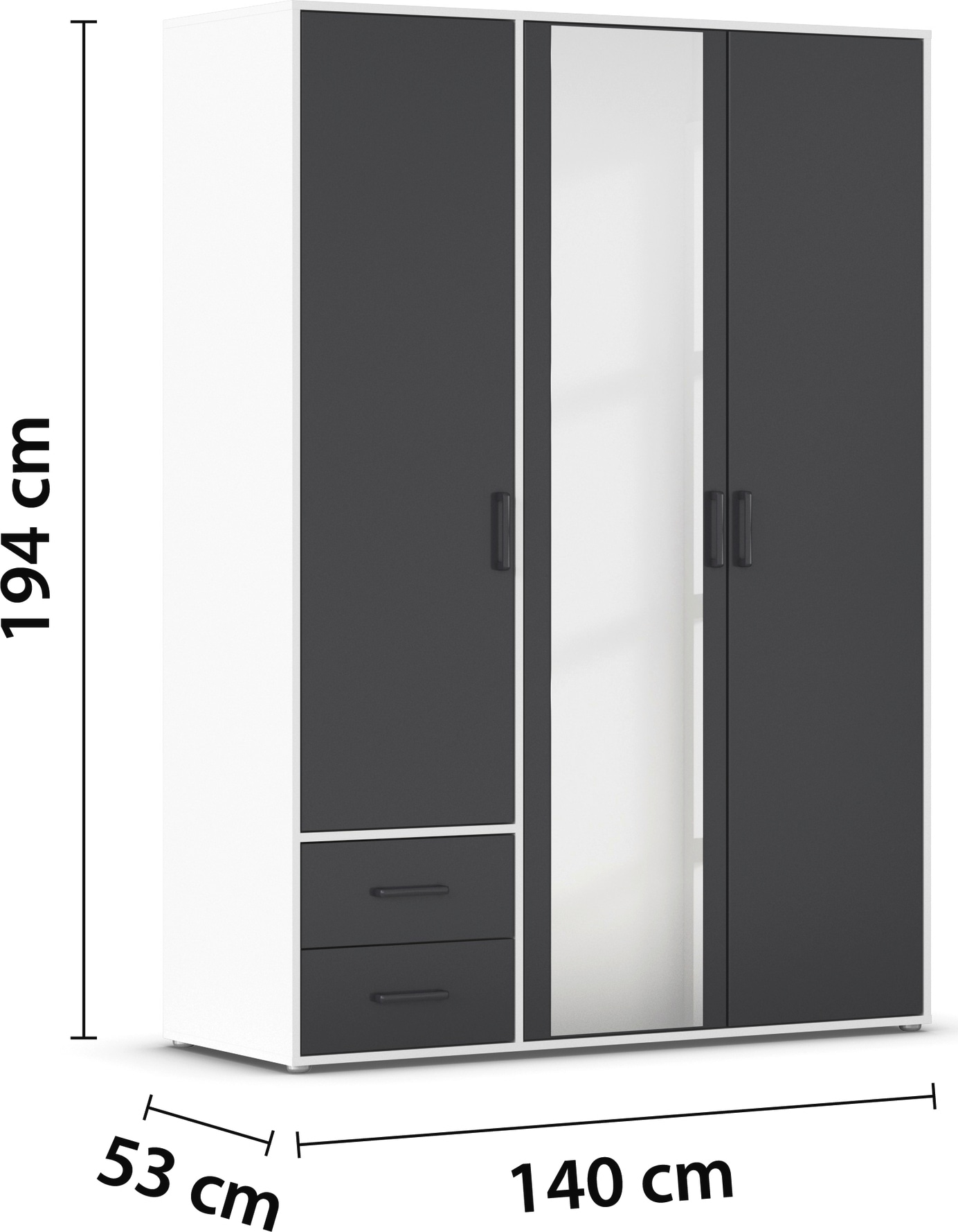 rauch Drehtürenschrank »Kleiderschrank Schrank Garderobe Wäscheschrank VOYAGER« in 3 verschiedenen Ausstattungen BASIC/CLASSIC/PREMIUM,  mit modernen Griffen in Graumetallic, inkl. Schubkästen und Spiegel