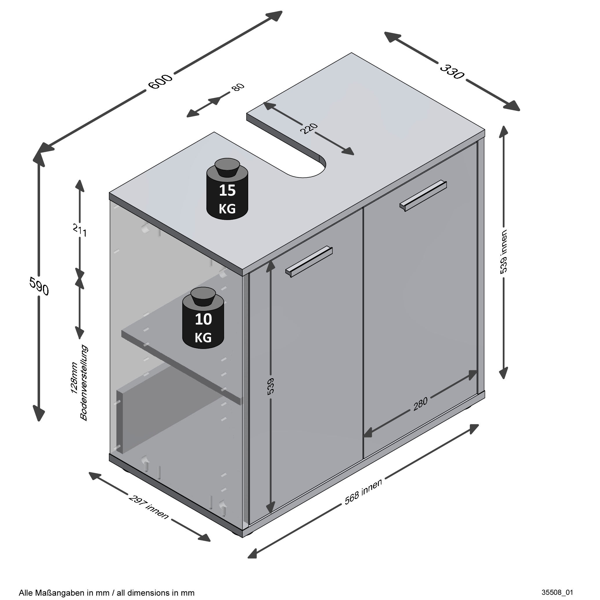 FMD Waschbeckenunterschrank »Madoc«, mit 2 Türen online kaufen | mit 3  Jahren XXL Garantie | Spiegelschränke