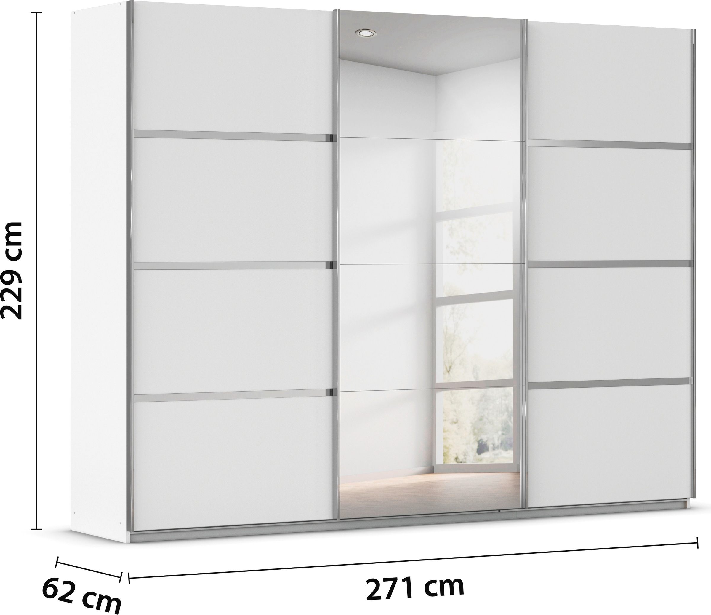 rauch Kleiderschrank »Schwebetürenschrank Garderobe Schrank TOP ANGEBOT Avola«, (in 3 verschiedenen Ausstattungen BASIC/CLASSIC/PREMIUM inkl. Spiegel), mit eleganten Zierleisten in Chrom, Schwarz oder Weiß MADE IN GERMANY