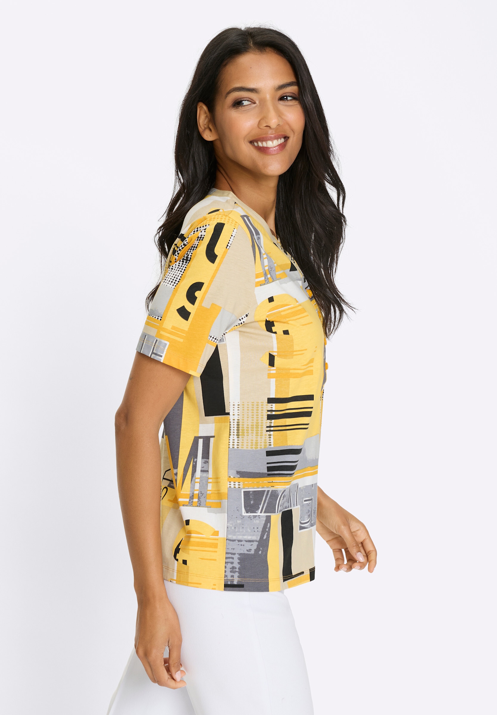Sieh an! T-Shirt »Kurzarm-Shirt Kurzarmshirt mit kurzer Knopfleiste«