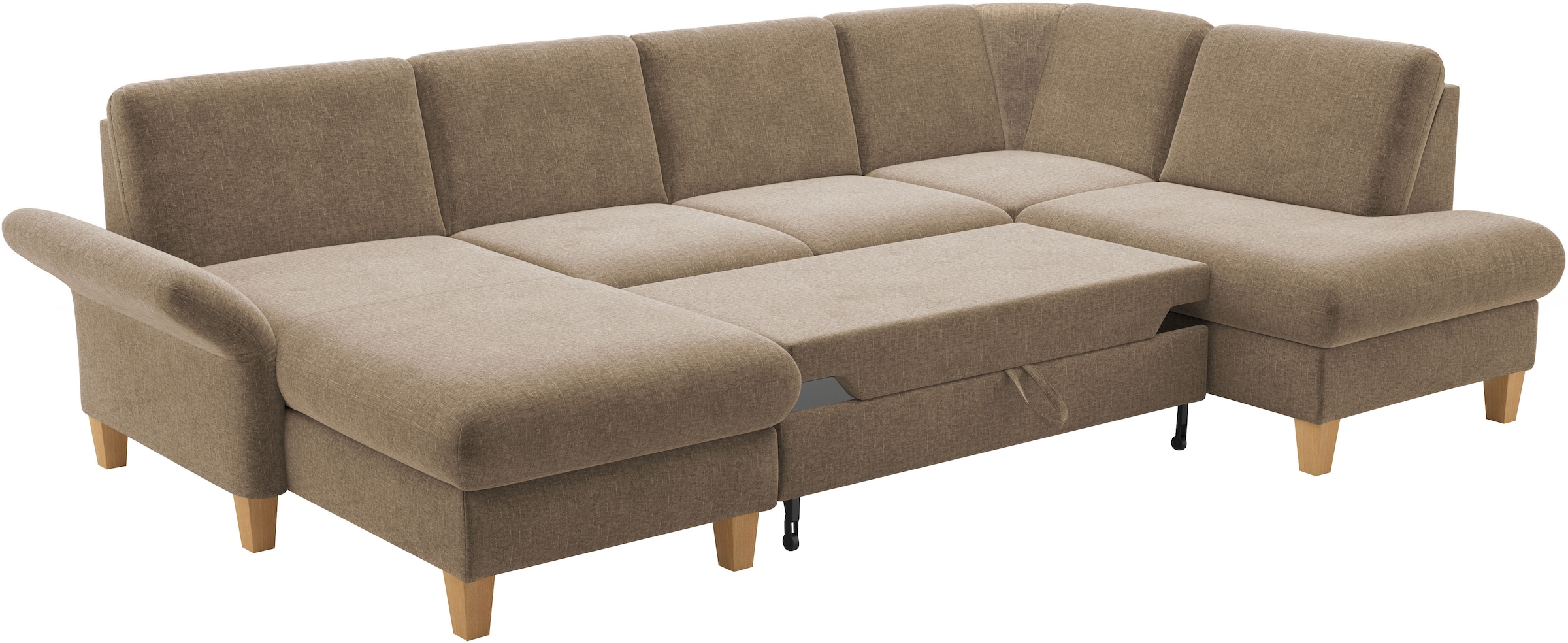 Home affaire Wohnlandschaft »Rochelle, U-Form«, optional mit Armteilverstellung, mit Bettfunktion & Bettkasten