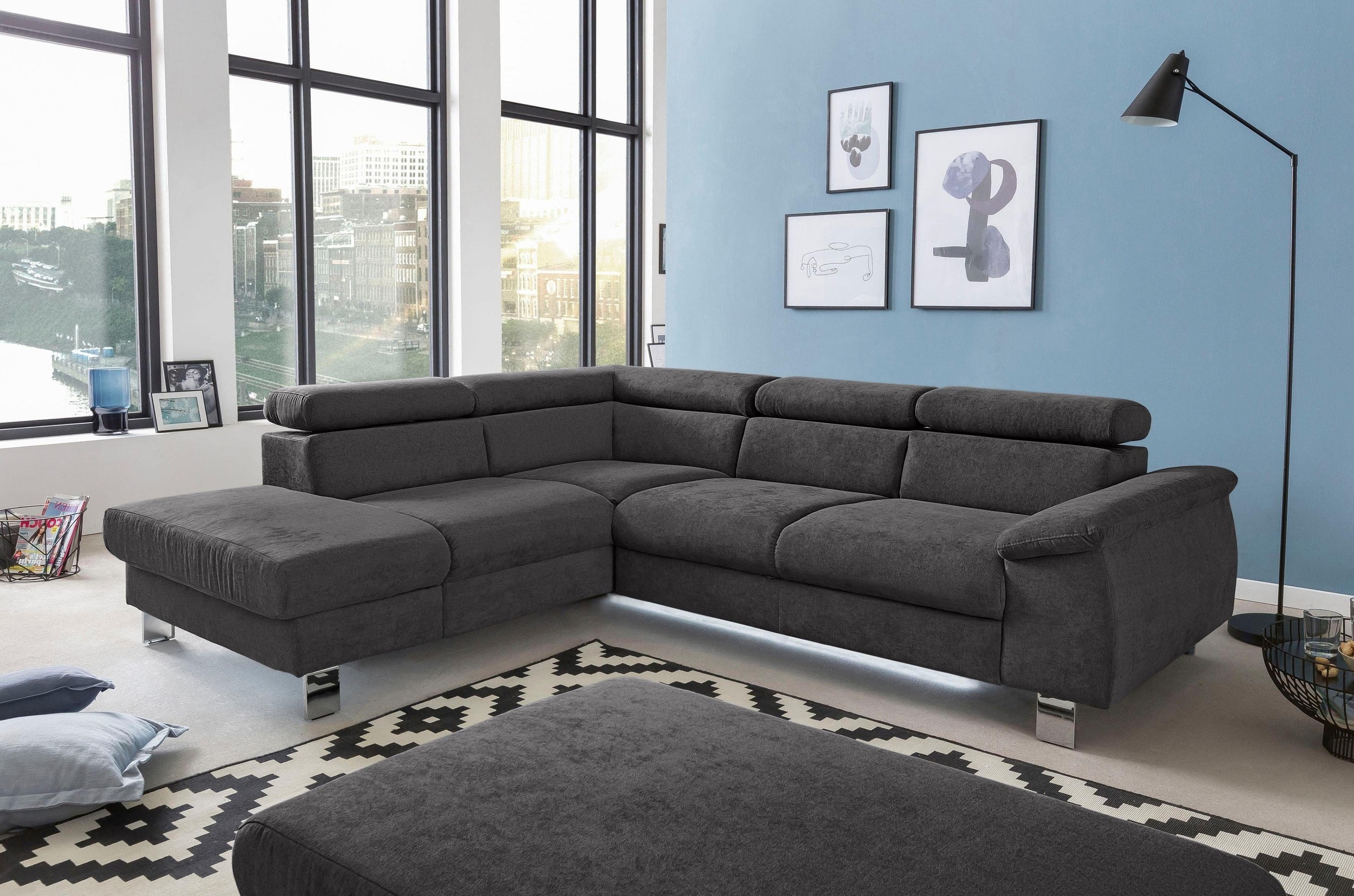 COTTA Polstergarnitur »Komaris L-Form«, (Set), Set bestehend aus: Ecksofa mit Kopfteilverstellung & Hocker