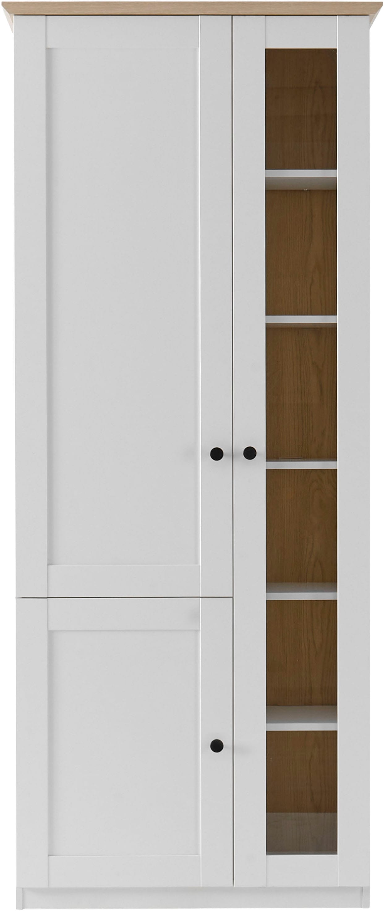 OTTO home Vitrine »Brest, Standvitrine im Landhausstil, Glasvitrine, Vitrinenschrank« schwarze Metallgriffe, ausreichend Stauraum, Glastür, 203 cm hoch