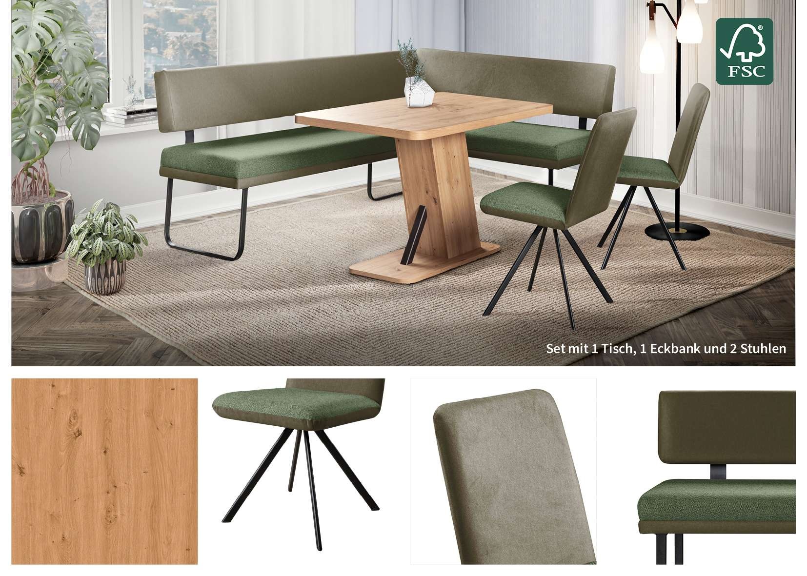OTTO home Eckbankgruppe »Gabi Essecke, Sitzgruppe, Eckbankgruppe, Küchenbankgruppe« Set, 4tlg, 4 tlg. tlg. Gestell aus matt-schwarzem Flachmetall, stabil, 2-Stoff-Design