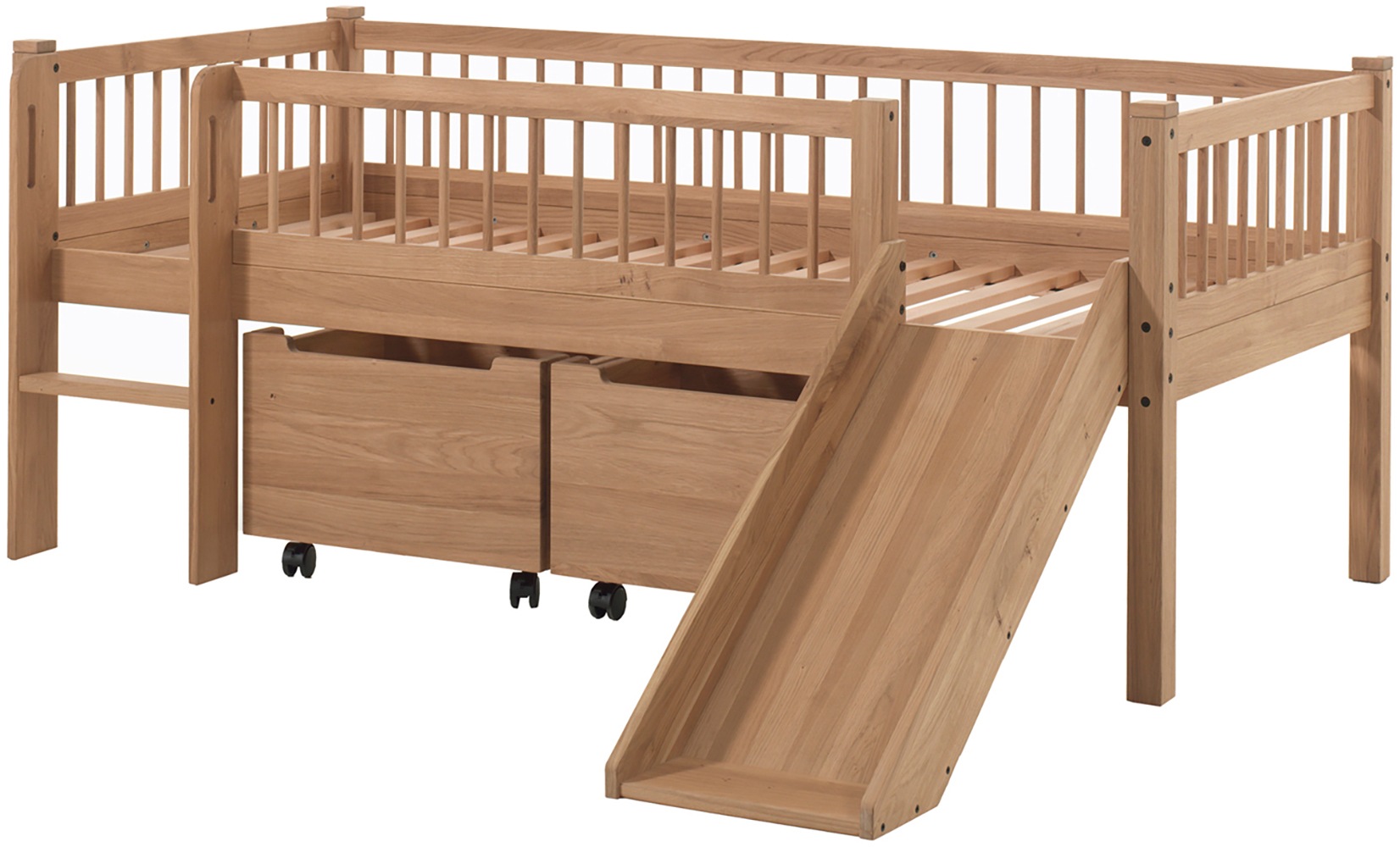 Vipack Massivholzbett »Forrest Made in Europe, stabil und hochwertig gebaut, mit 2 Rollboxen« 90/200 cm, mit Rollrost, Leiter und Rutsche, seitenverkehrt montierbar, 