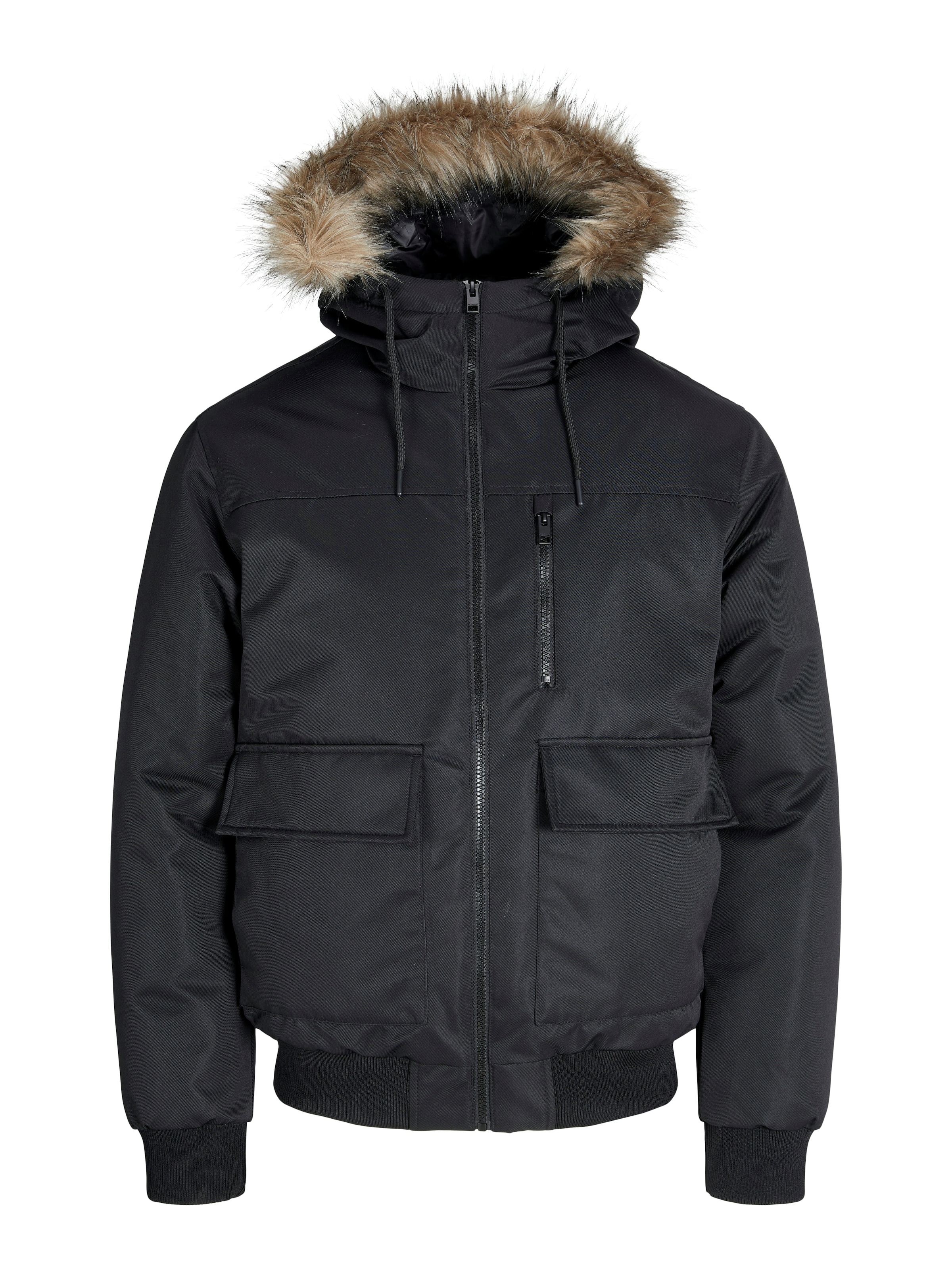 Jack & Jones, Herren, Bomberjacke »JJCHARLIE DETACHABLE FAUX FUR BOMBER« mit Kapuze, Black, XXL, Black, Modischer Parka von Jack & Jones