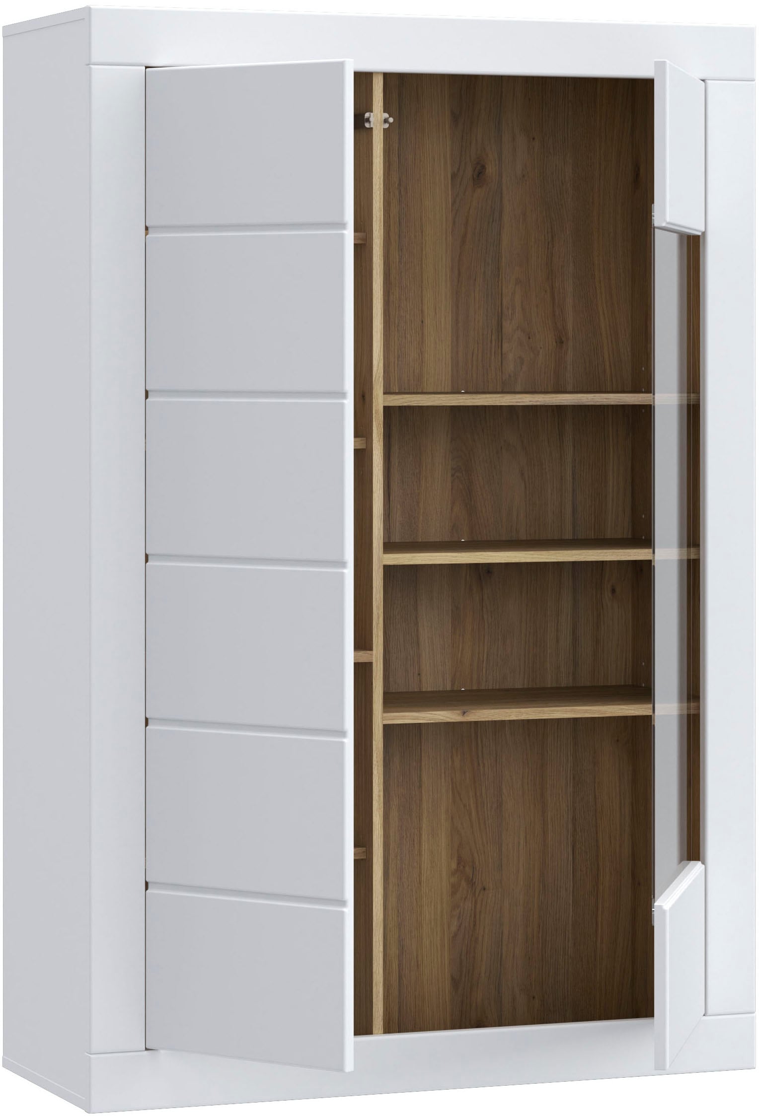 FORTE Vitrine »Lefkadas«, (BxH=101x151,2 cm), Highboard, grifflose Front, breite Rahmenoptik, Tür mit Glaseinsatz