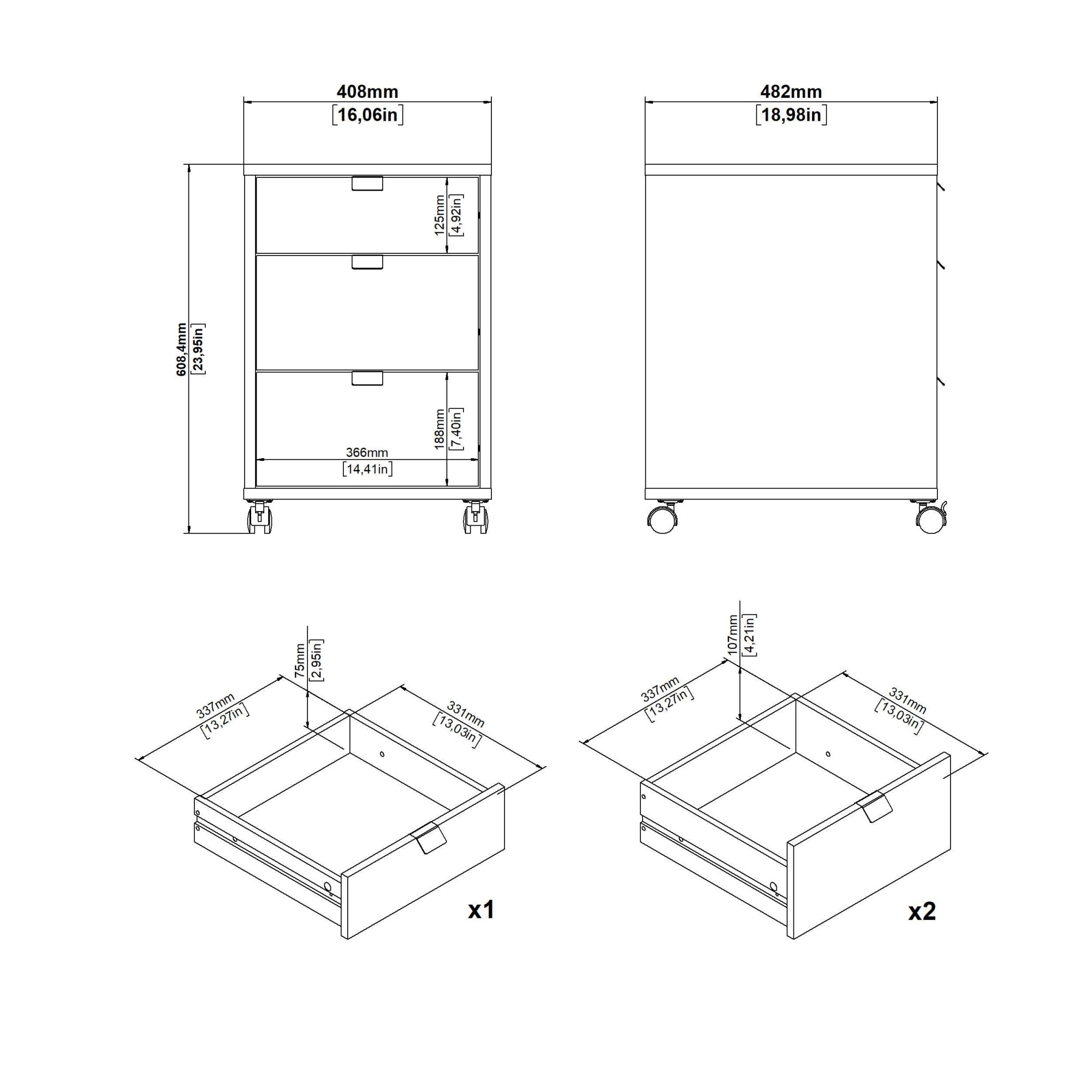 INOSIGN Rollcontainer »Sign Rollwagen Rollschrank verschiebarer Transportbehälter,«, Zweifarbiges Design, 3 Schubladen, verschiebbar, Höhe 60 cm