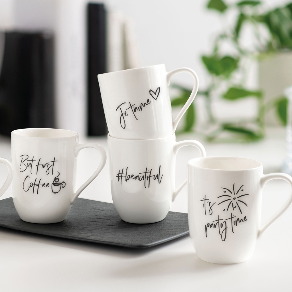 Villeroy & Boch Becher »Becher mit Henkel 'But first Coffee' Statement 290 ml 6er Set weiß«