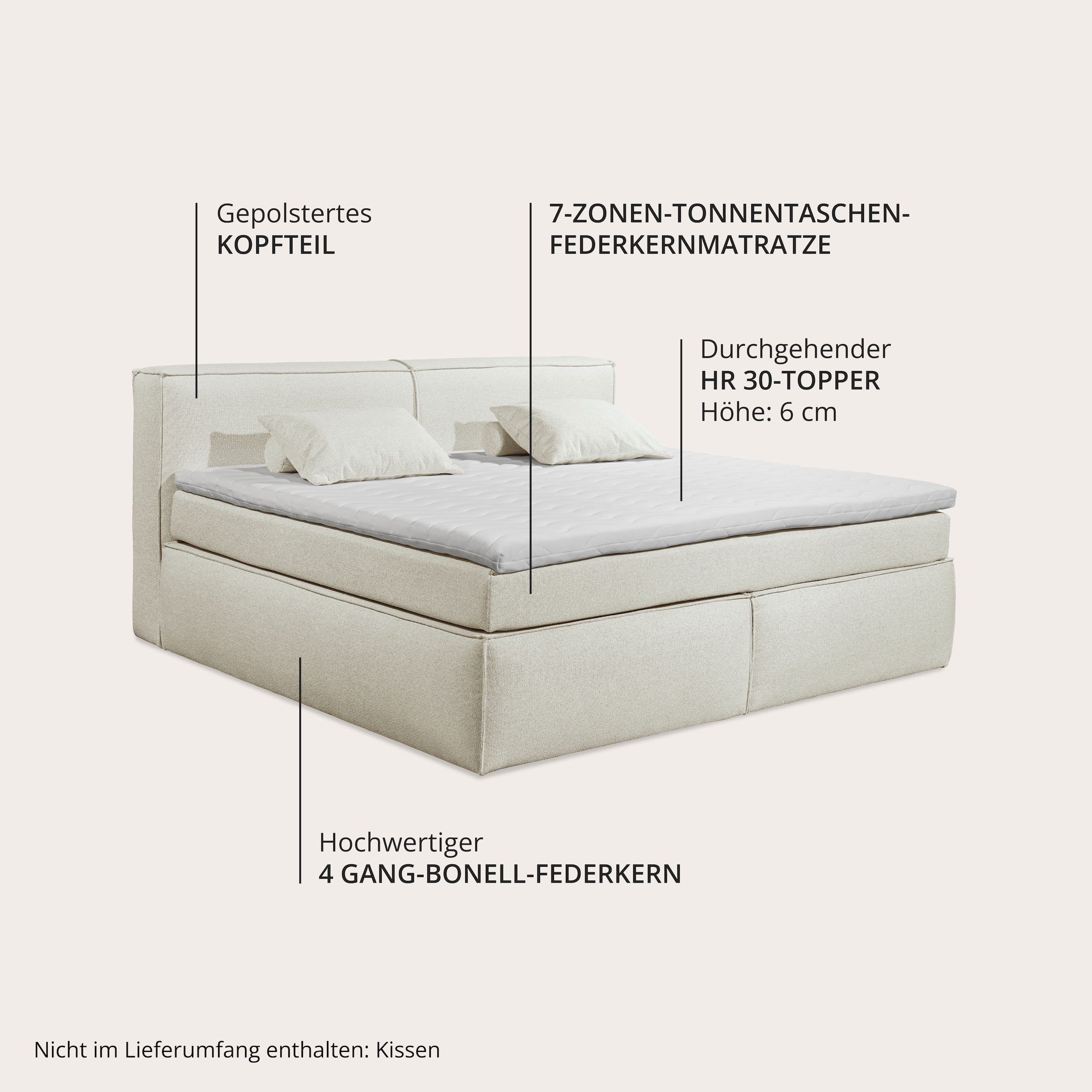 ED EXCITING DESIGN Boxspringbett »Sandon, Familienbett erhältlich in der Größe 240x200cm« in verschiedenen Farben erhältlich
