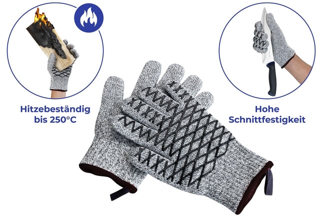 Maximex Grillhandschuhe »2in1«, (Set, 2 tlg.), Schnittschutzhandschuhe für Herren, hitzebeständige Küchenhandschuhe