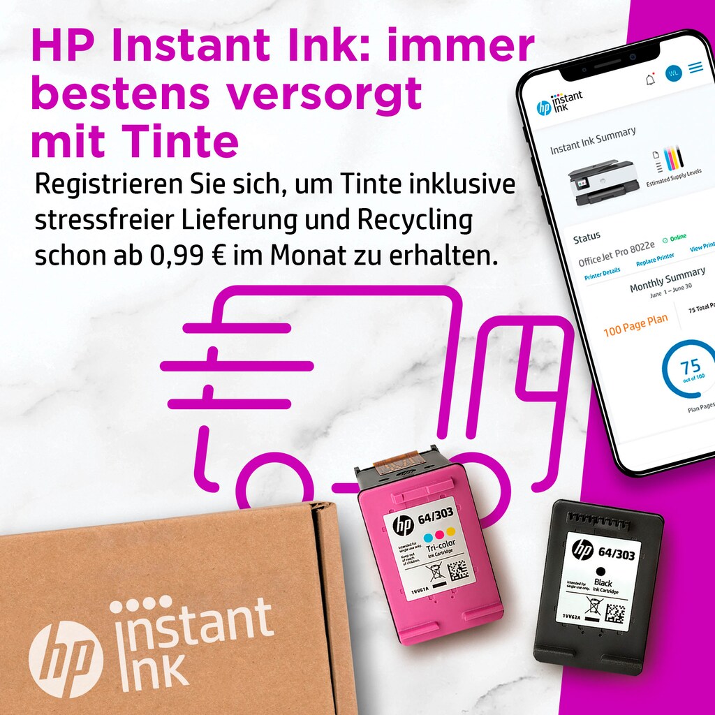 HP Multifunktionsdrucker »OfficeJet Pro 8022e All-in-One A4 color«, 6 Monate gratis Drucken mit HP Instant Ink inklusive