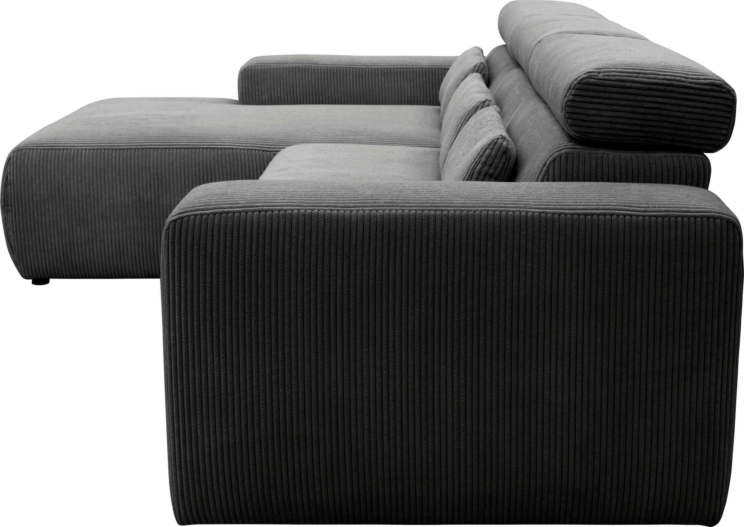 DOMO collection Ecksofa »Brandon B/T: 289/177 cm, belastbar bis 140kg/ Sitz, L-Form«, ohne Sitztiefenverstellung, Cord, grau