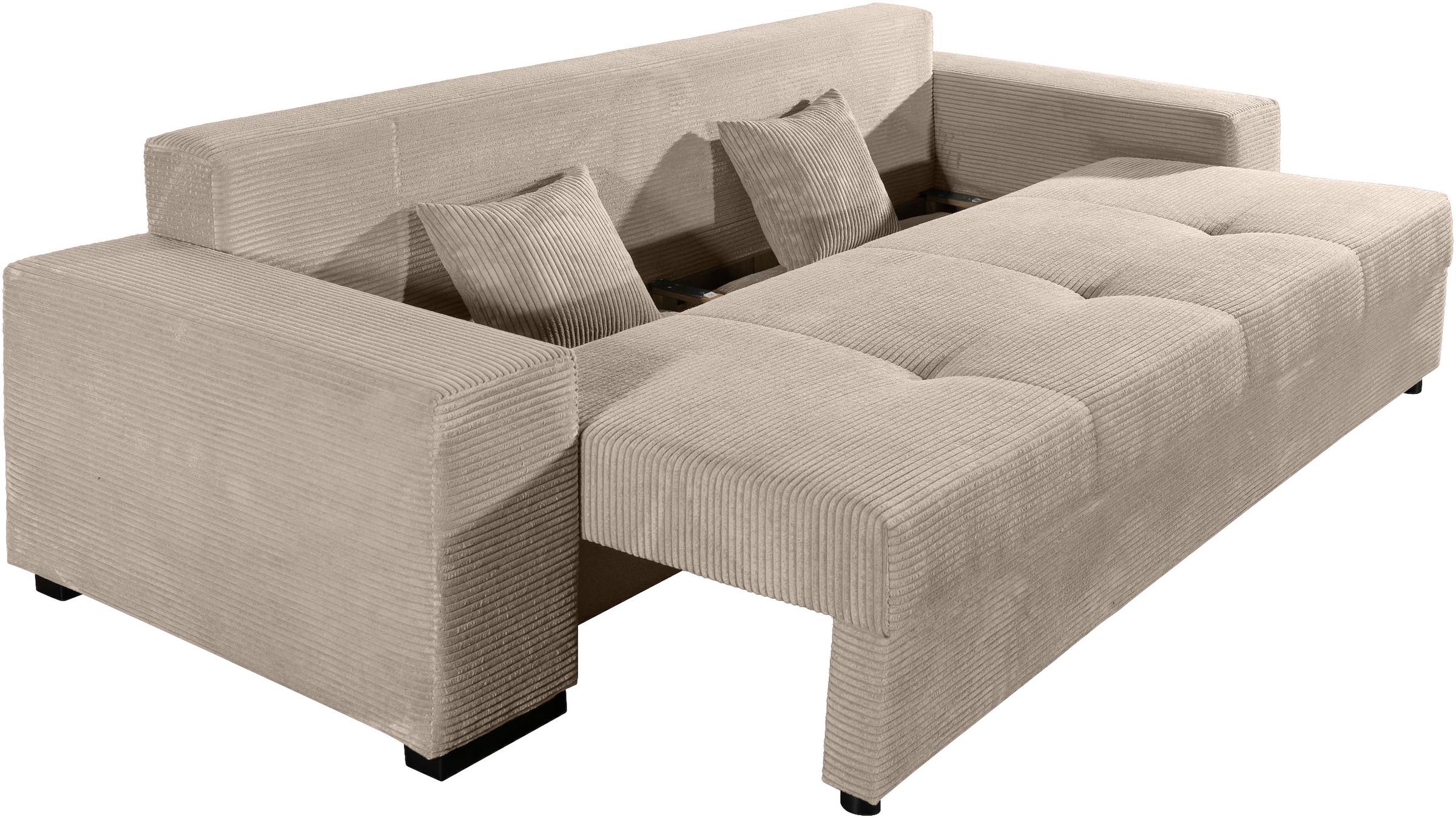 COLLECTION AB Schlafsofa »Kreta, B: 248 cm, Liegefl. 137x195 cm« Bettfunktion, Bettkasten & 2 Zierkissen, optional mit Topper