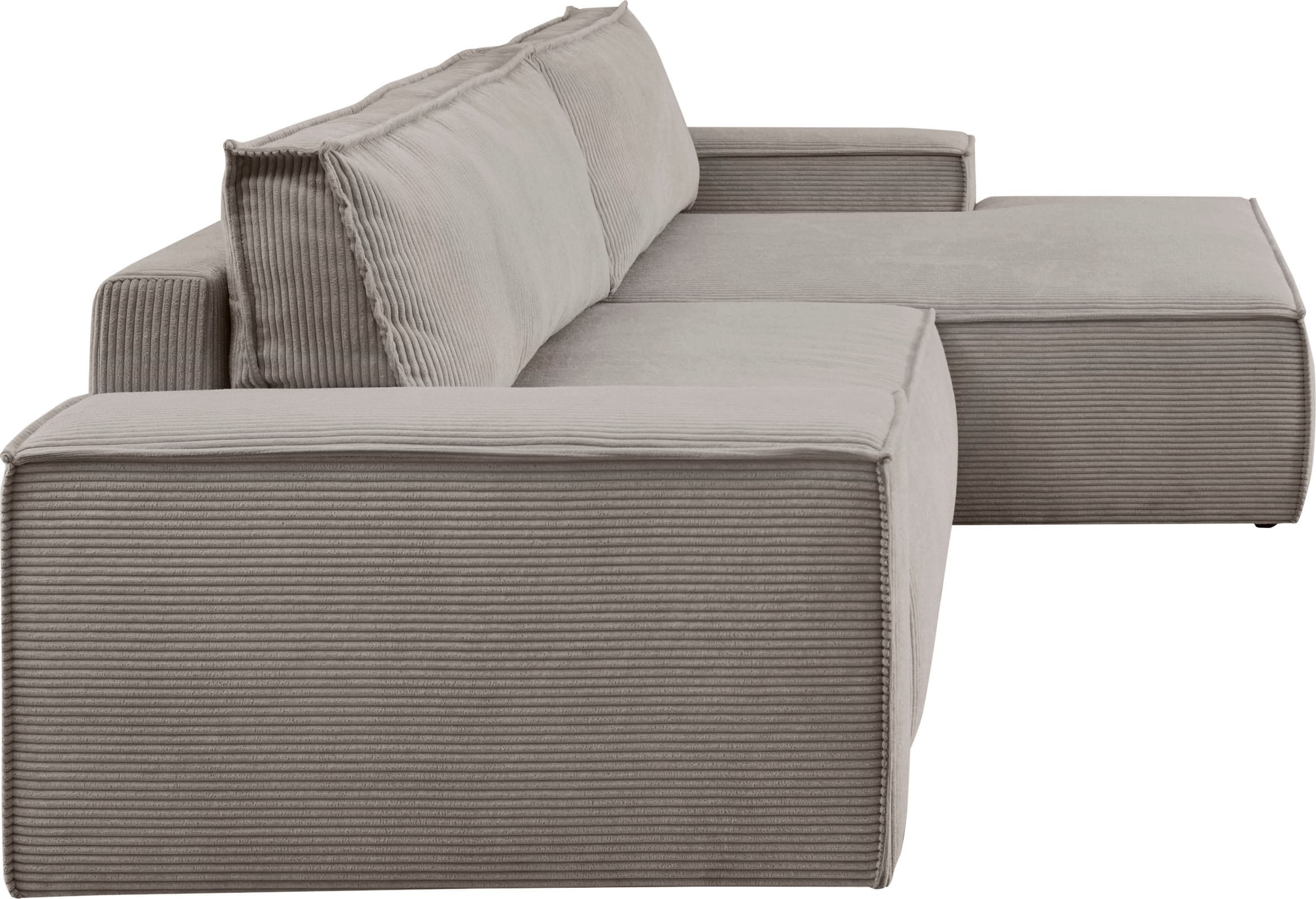 Home affaire Ecksofa »SHERWOOD Schlafsofa 267 cm, L-Form,«, Schlaffunktion mit Bettkasten (210x136 cm), Cord, Vintage, Samtvelours