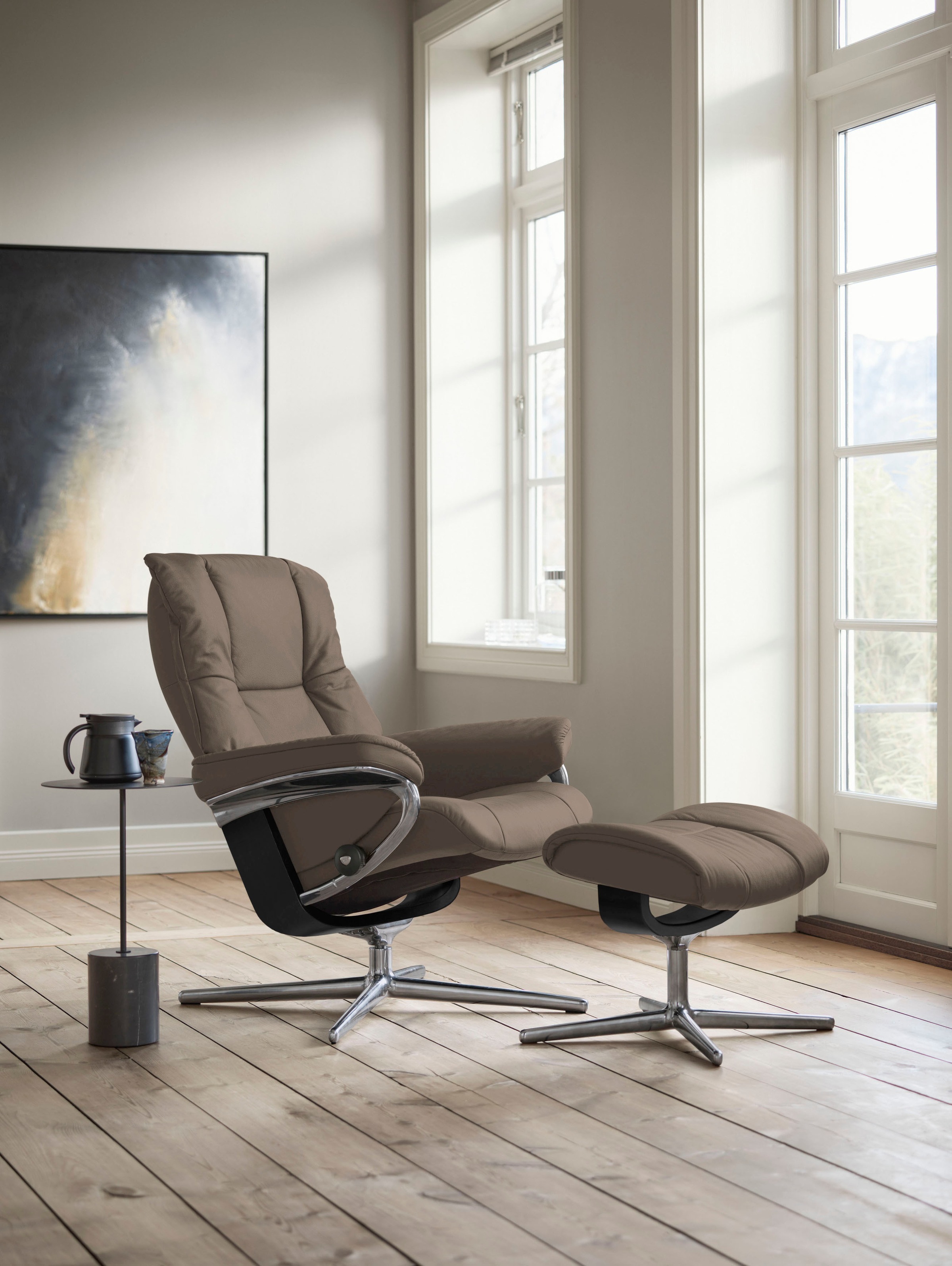 Stressless® Relaxsessel »Mayfair«, (Set, Relaxsessel mit Hocker), mit Hocker, mit Cross Base, Größe S, M & L, Holzakzent Schwarz