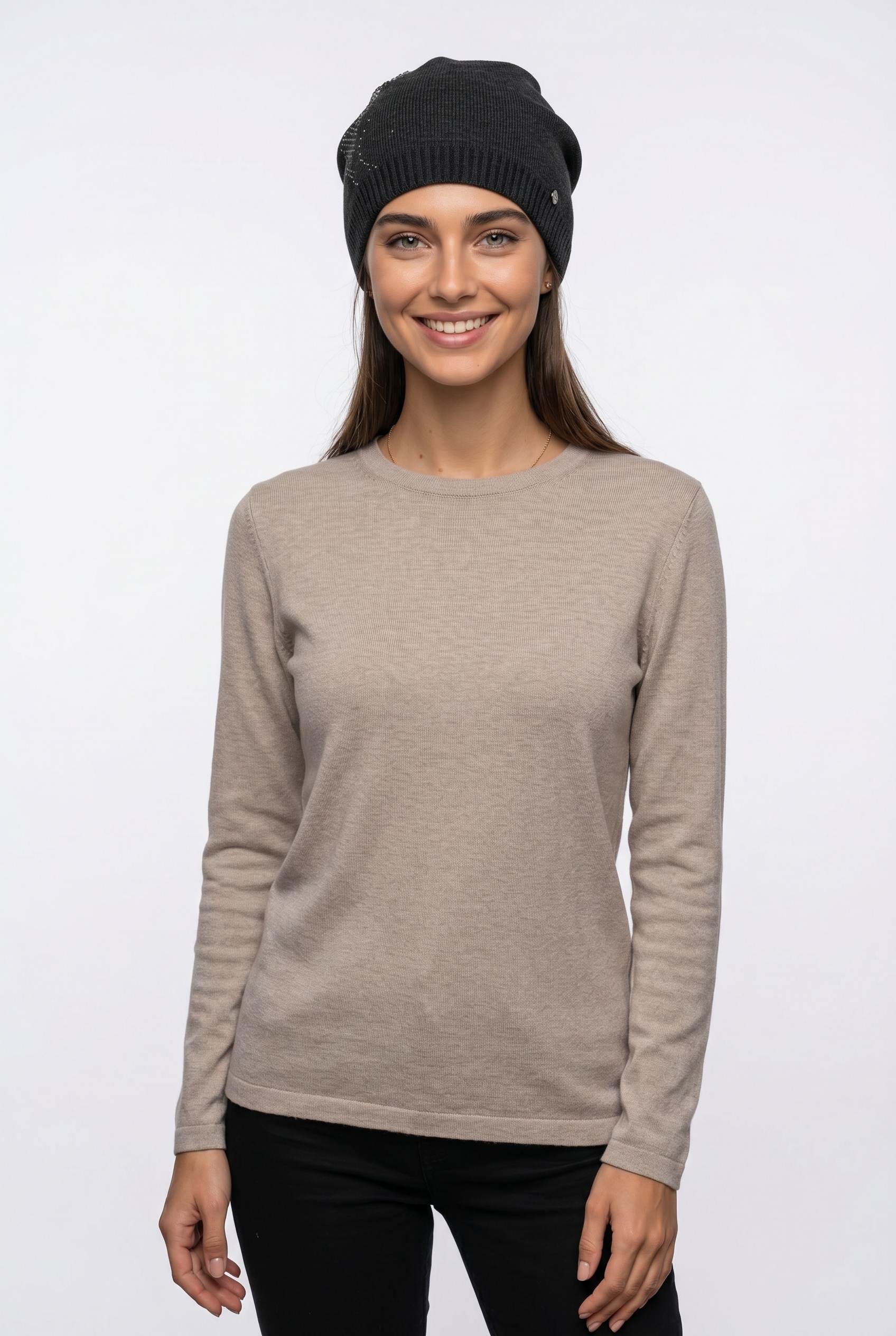 Capelli New York Strickmütze mit Strassstein und Perlenbesatz in Blätterform