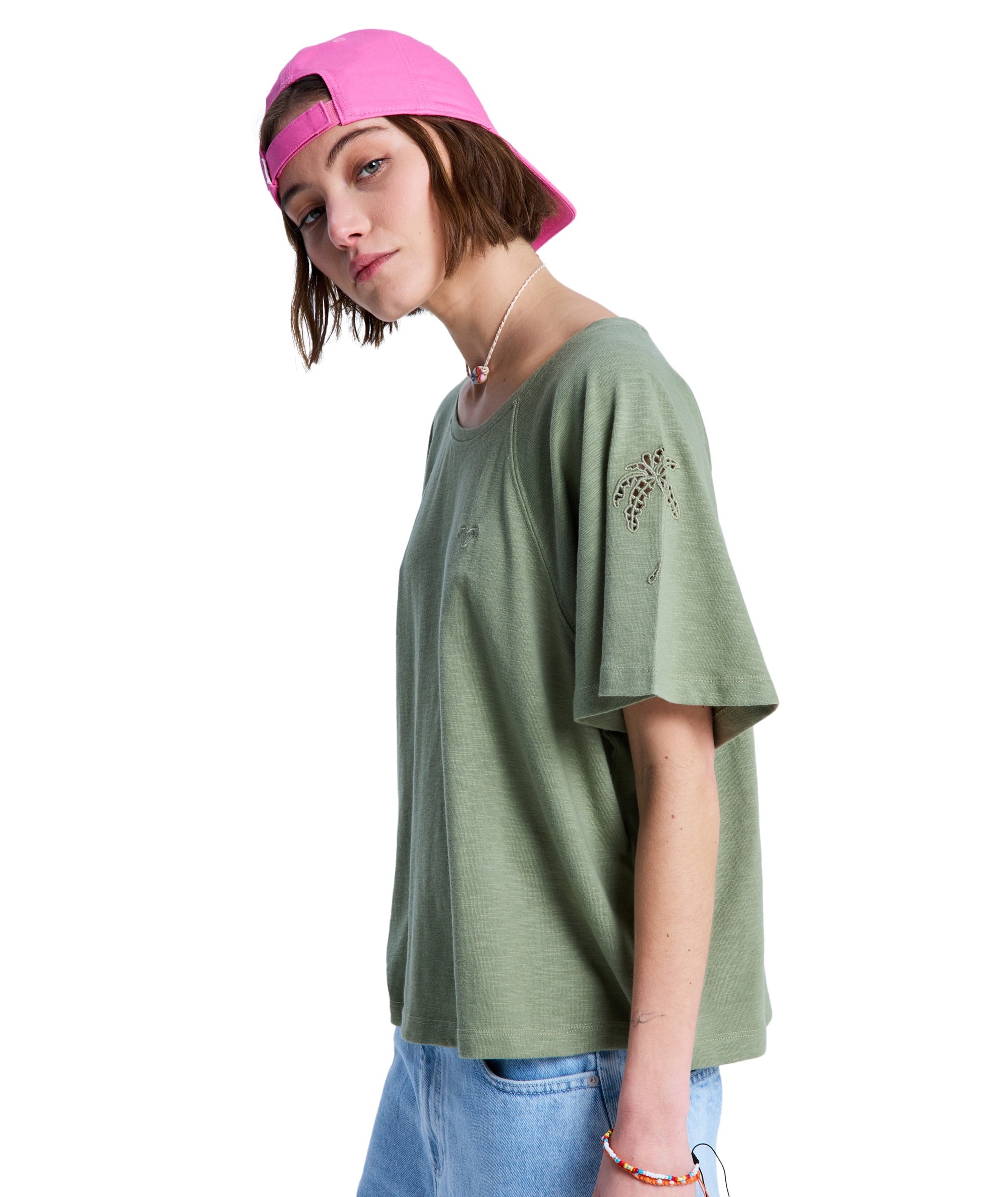 Roxy T-Shirt »TIME FOR PALM TREE« Kurzarm, mit Rundhalsausschnitt, aus Baumwolle und Polyester