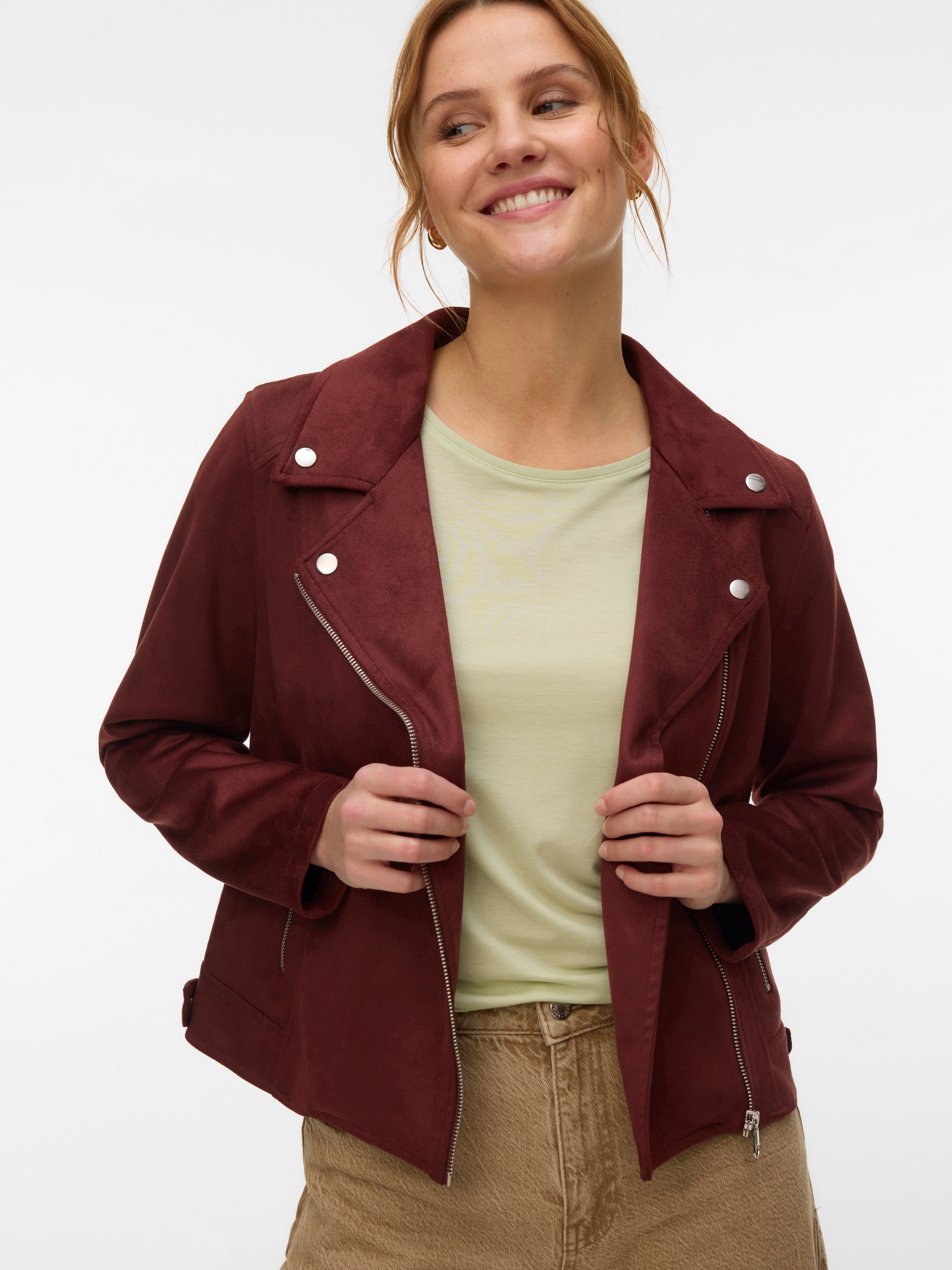 Vero Moda, Damen, »VMJOSE SHORT FAUX SUEDE JACKET GA NOOS« mit asymetrischem Reißverschluss, Andorra, M, Andorra, Kurze Bikerjacke von Vero Moda