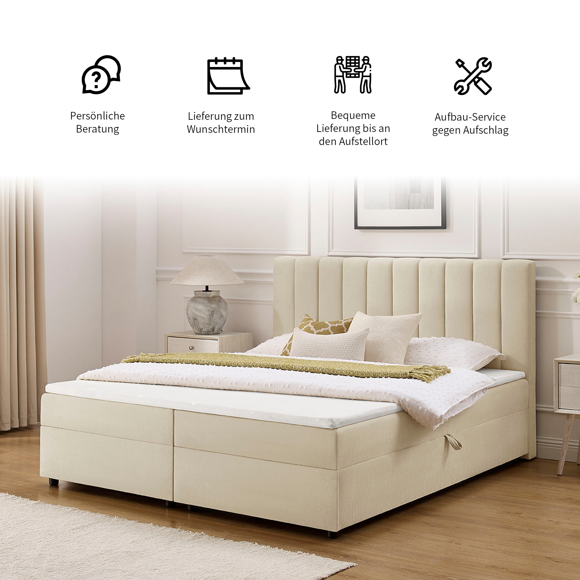 OTTO home Boxbett »Haileyy inkl. Bettkasten und Topper, Liegefläche 180x200cm« erhältlich in der Größe 180x200 cm, inkl. Aufbauvideo