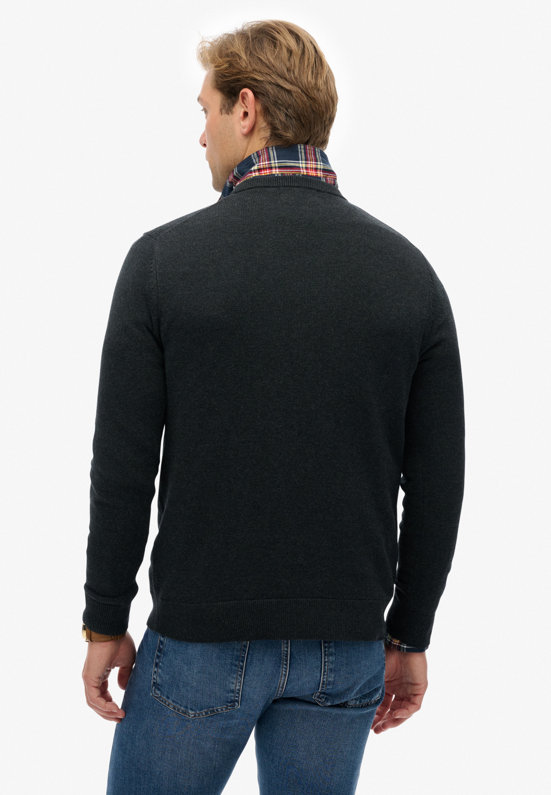 Superdry Strickpullover »ESSENTIALS COTTON JUMPER« aus Baumwolle, Relaxed Fit, mit Rundhalsausschnitt, melierte Optik