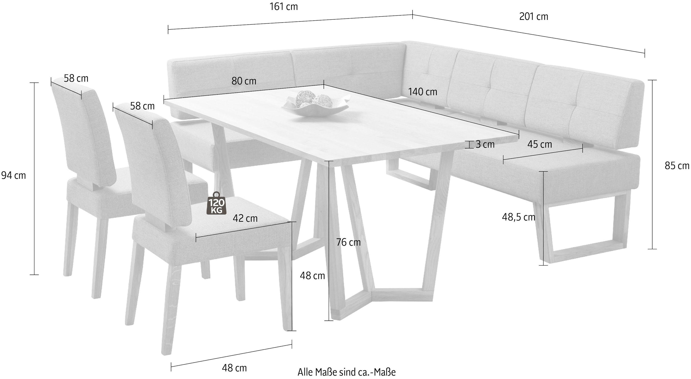 Home affaire Eckbankgruppe »Ponza Eckbank Küchenbank BESTSELLER«, (Set, 4 tlg.), Sitzgruppe Esszimmer Stühle Tisch und Bank bequem gepolstert