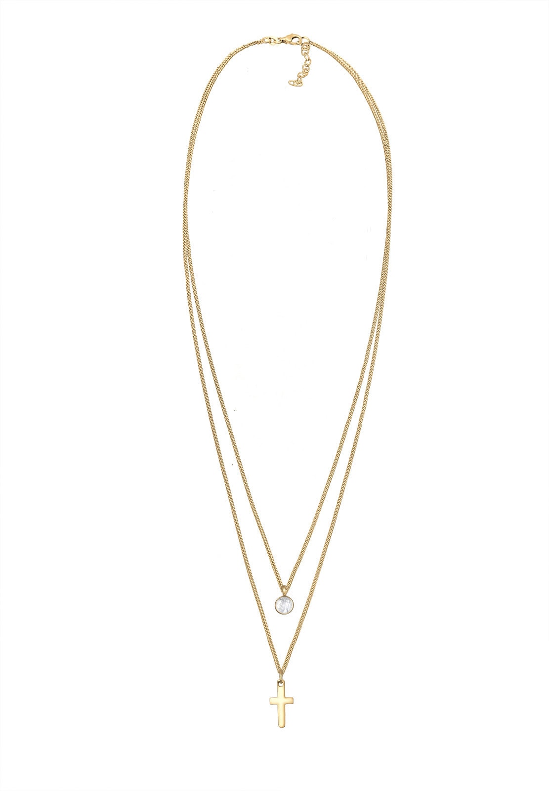 Elli Silberkette »Halskette Layerkette Kreuz Mondstein Weiß 925 Sterling Silber vergoldet«