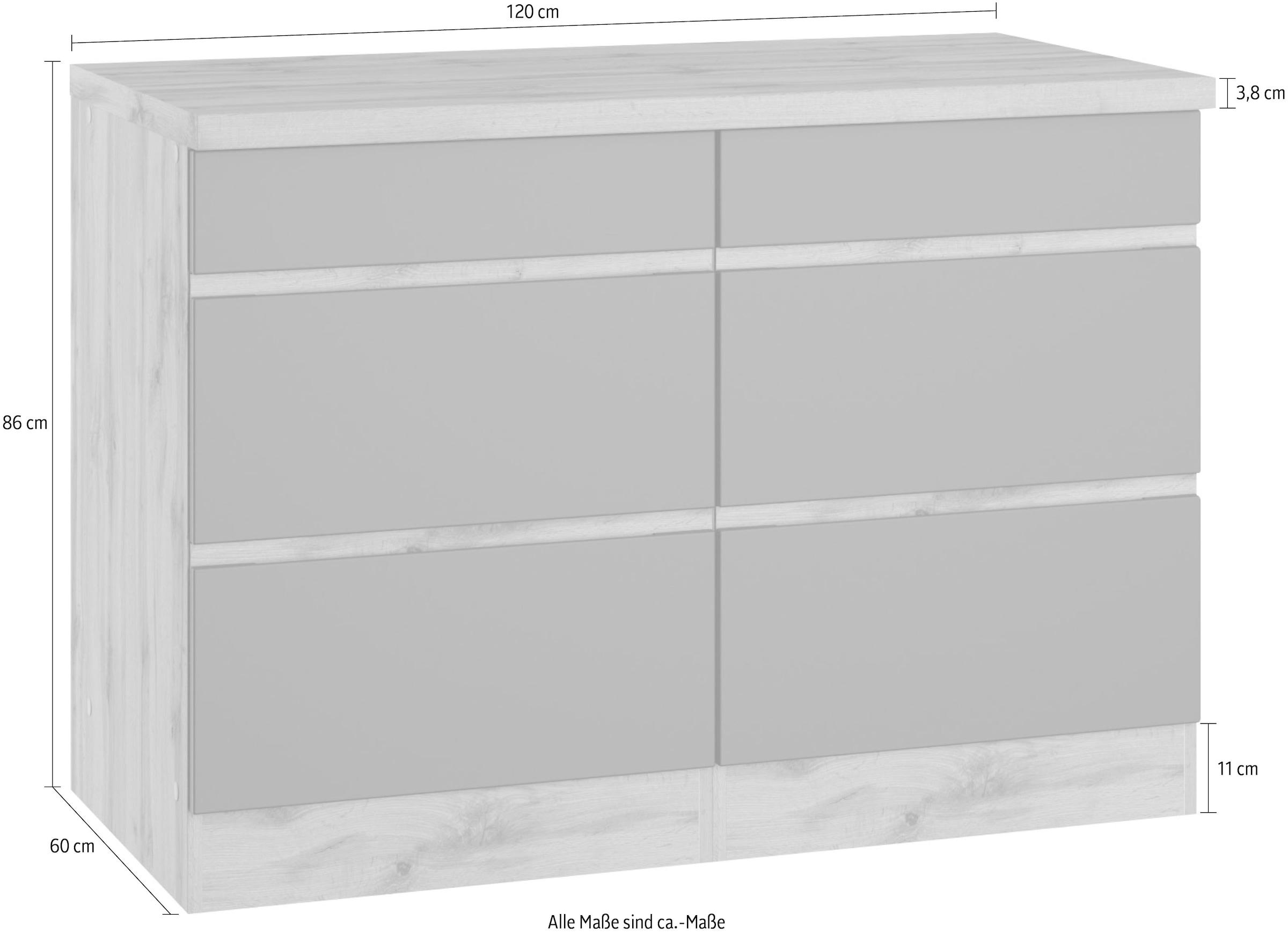KOCHSTATION Unterschrank »KS-Riesa« Breite 120 cm, MDF-Fronten
