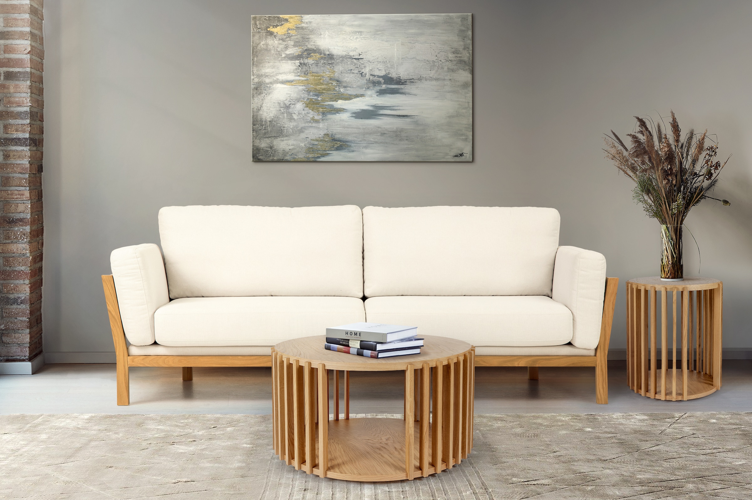 Woodman Beistelltisch »Drum, Breite/Tiefe/Höhe: 53/53/58 cm«, Holzfurnier aus Eiche, Sproßen aus massiver Eiche