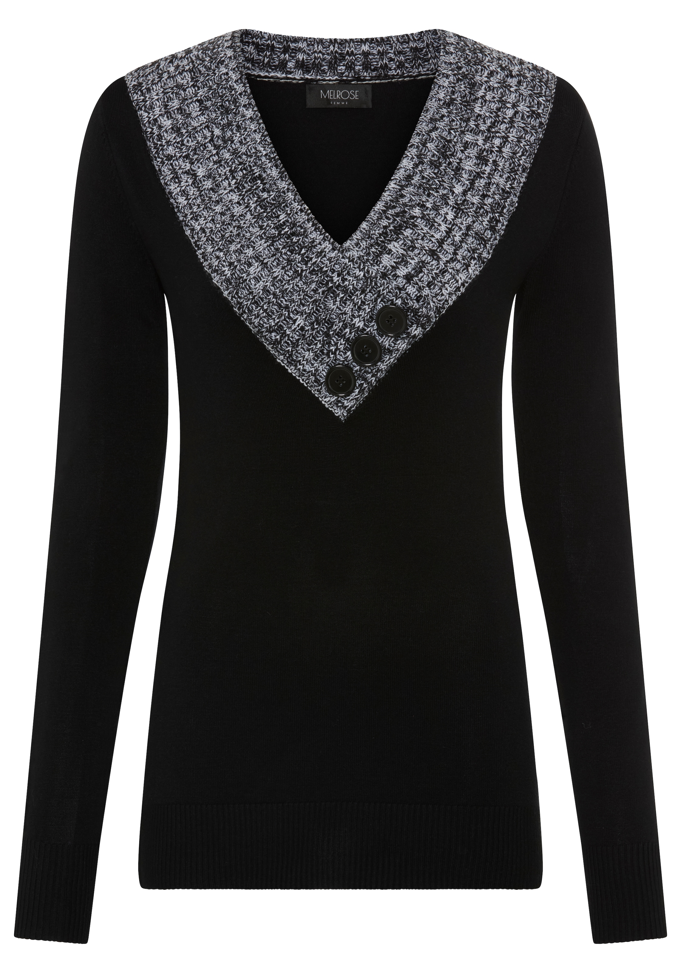Melrose Strickpullover mit Kontrastkragen und Zierknöpfen