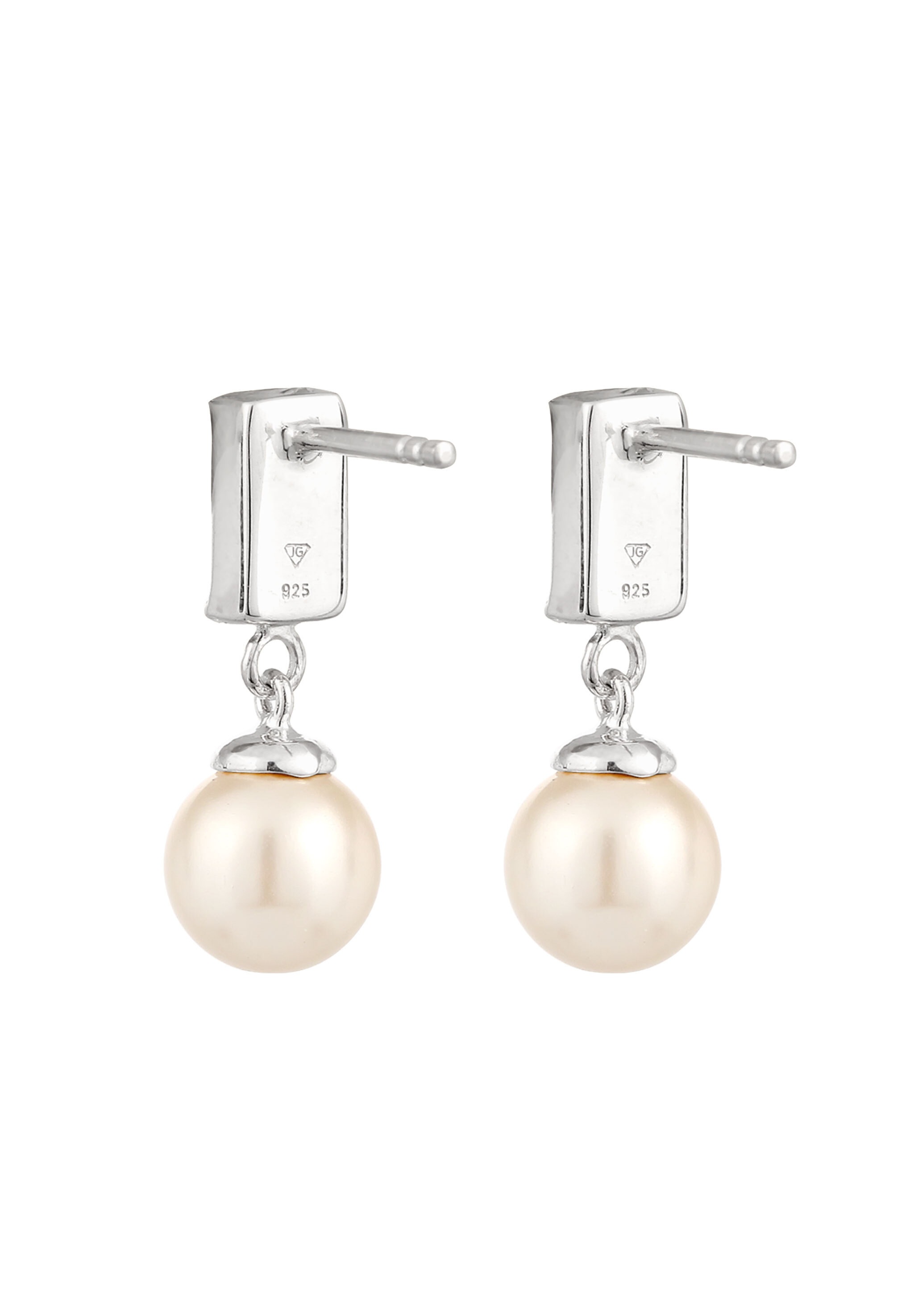 Elli Paar Ohrstecker »Ohrringe Ohrstecker Rechteck Synthetische Perle Weiß 925 Sterling Silber«