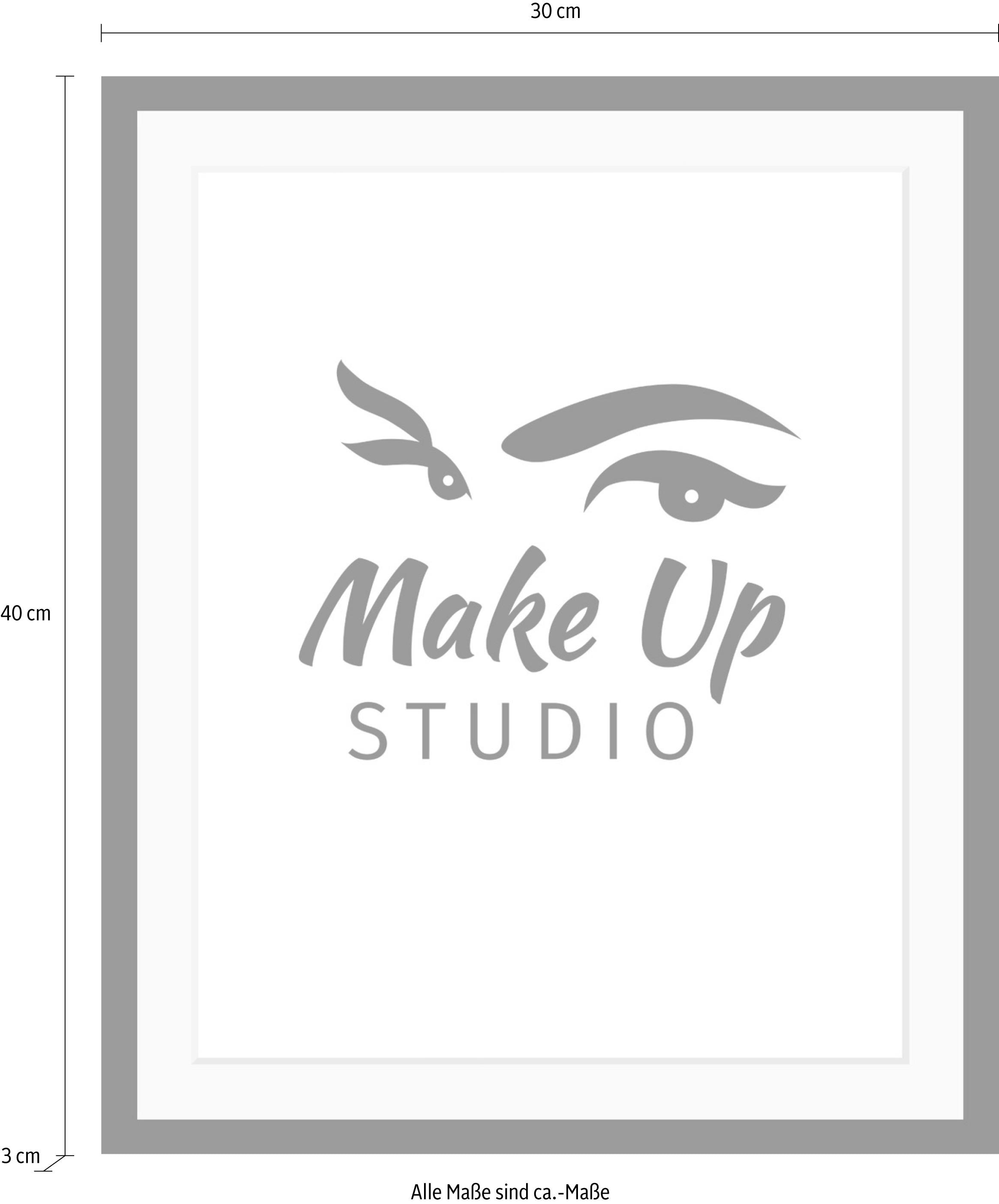 queence Bild »Make up Studio« Fashion | Frau | Motivationsbilder | Schriftzug | Schwarz-Weiß HD Premium Poster-Druck inkl. Holzrahmen