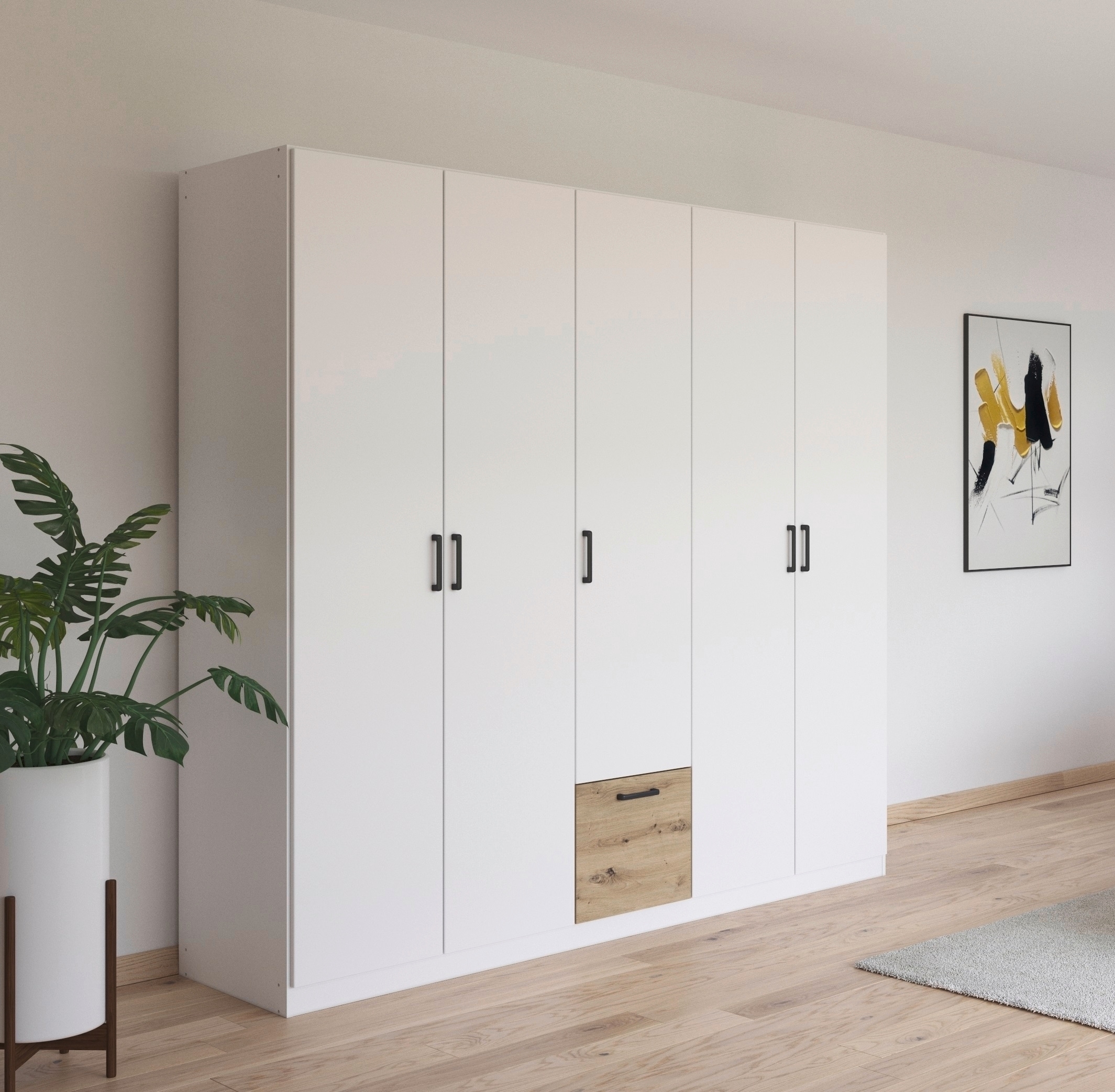 rauch Drehtürenschrank »Kleiderschrank Schrank Garderobe Wäscheschrank BARI«, mit Schubasten mittig, moderner Griff in Graumetallic MADE IN GERMANY